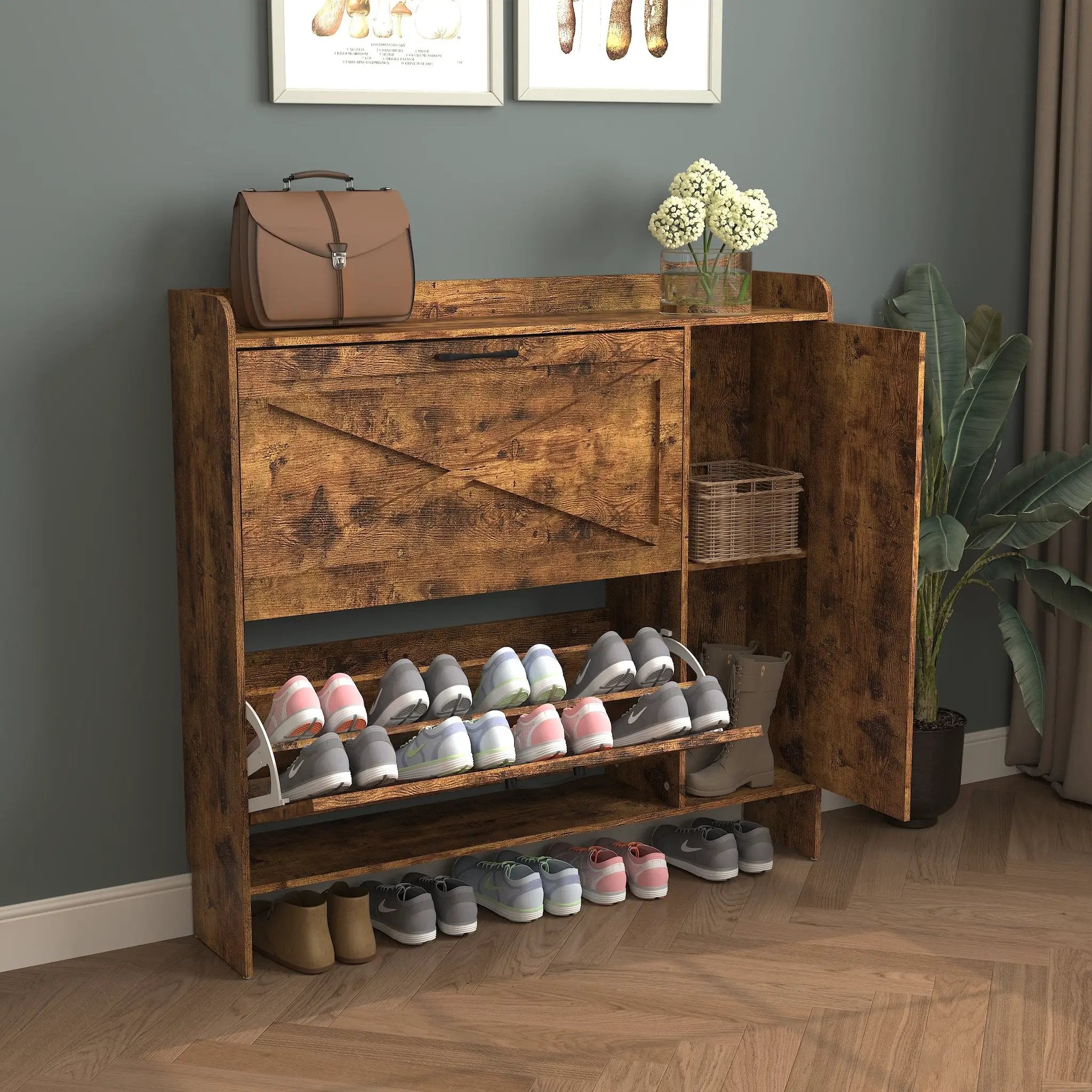 Shoe Storage Cabinet with 2 Flip Drawers by HouseOfZazla