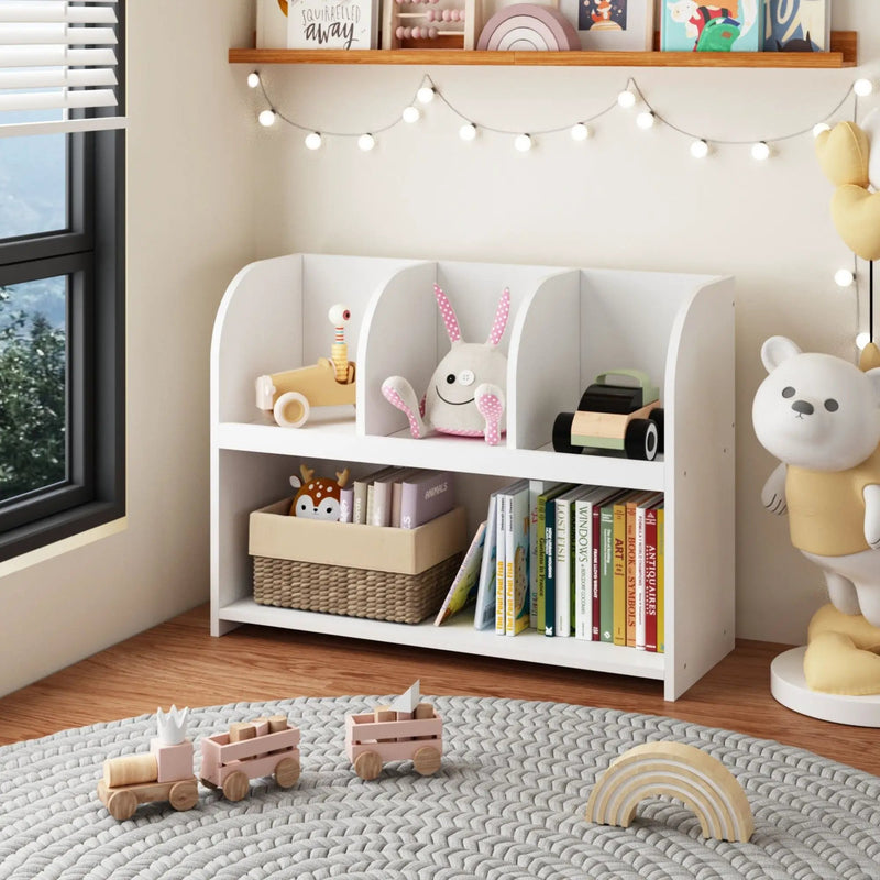 Bookcase With 4 Compartments, Storage Shelf For Toys And Books - White by HouseOfZazla