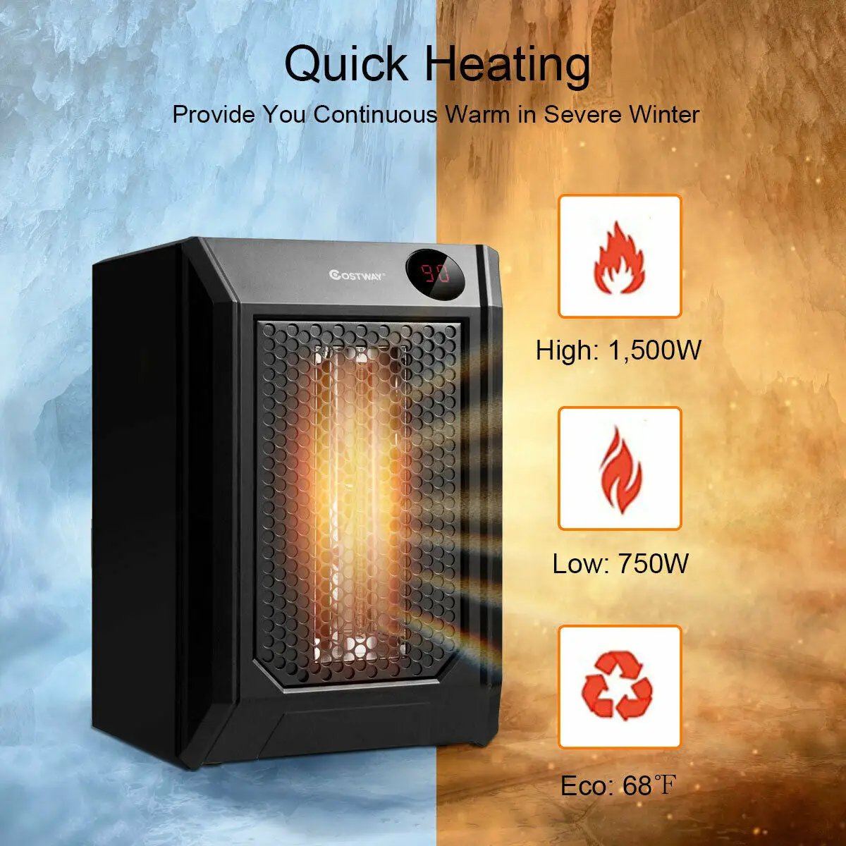 1500 W Remote Control Portable Electric Digital Quartz Space Heater by DirectDeals