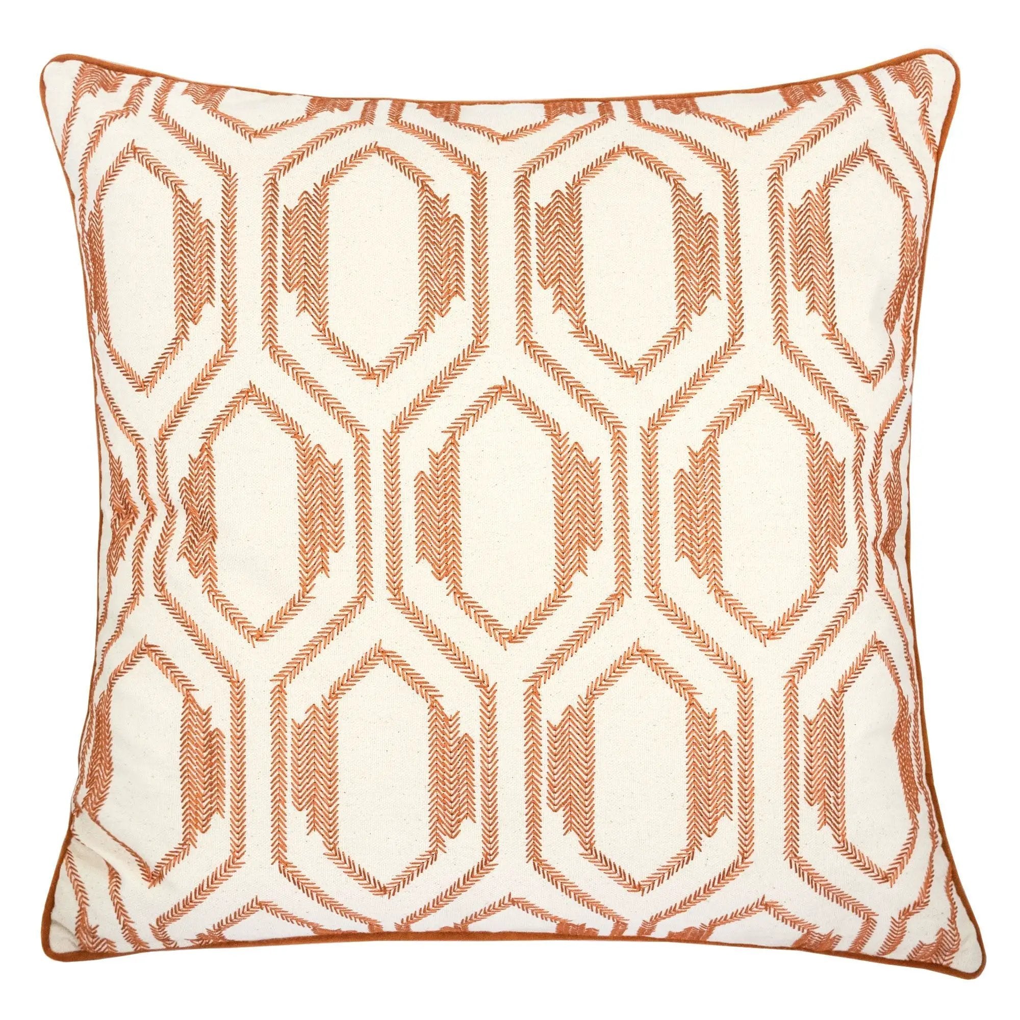 Geometric Embroidered Cotton Throw Pillow by HouseOfZazla