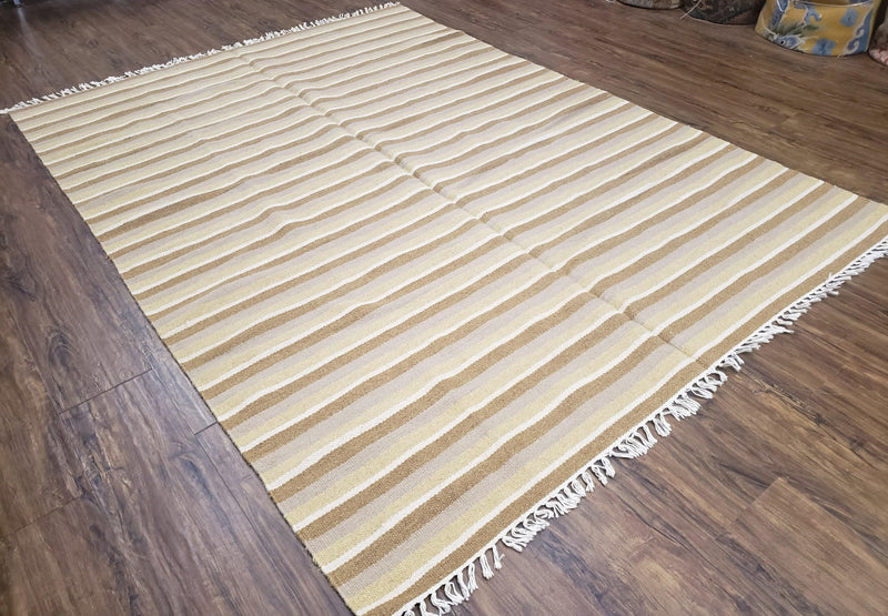 New Indian Striped Blanket, Multicolor Earthern Tones Kilim Rug, Wool Handmade South American Style Blanket, Queen Sized Bedspread 5x8 - 6x8 by Jewel Rugs