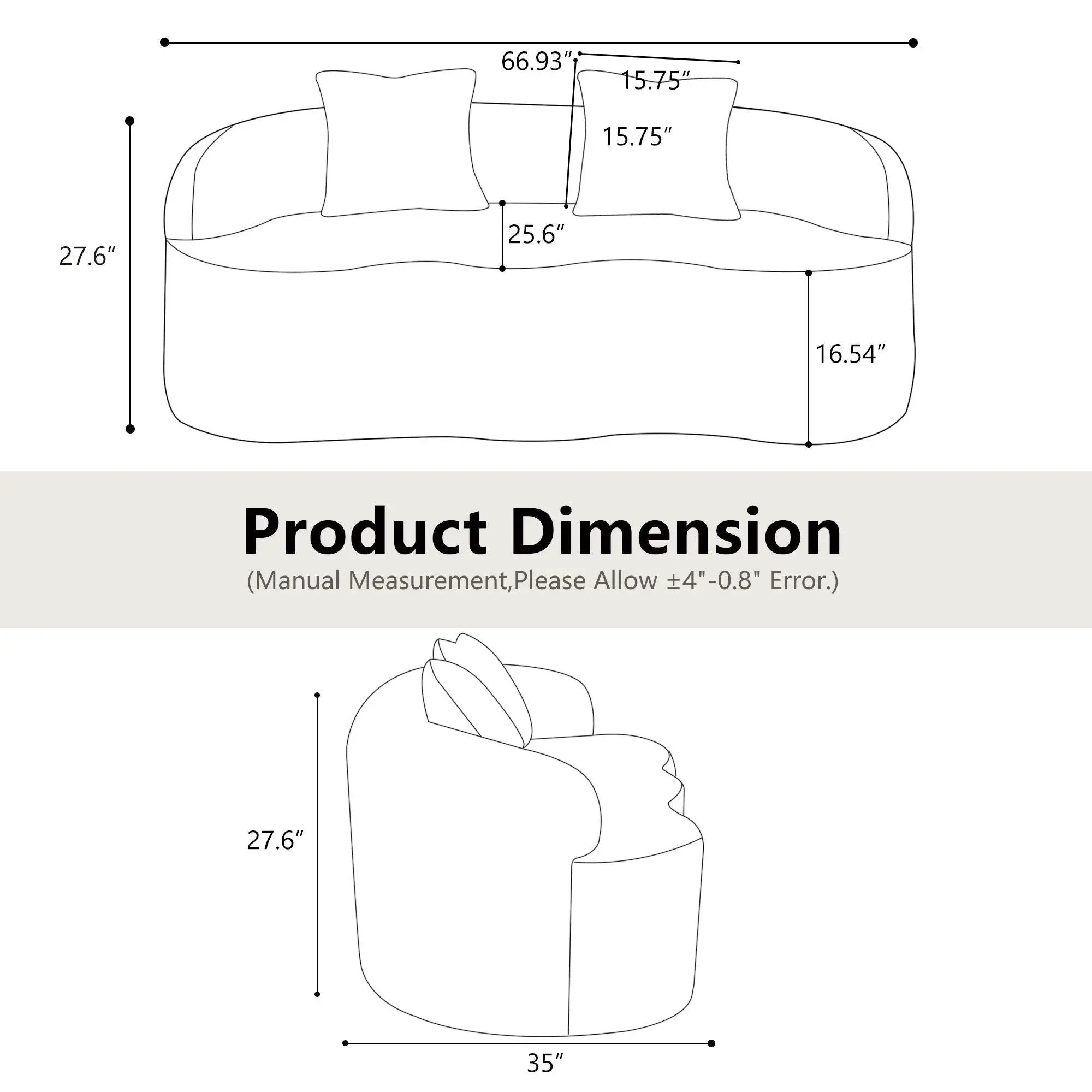 Curved Loveseat Sofa With Round Armrest by Unique Piece Furniture