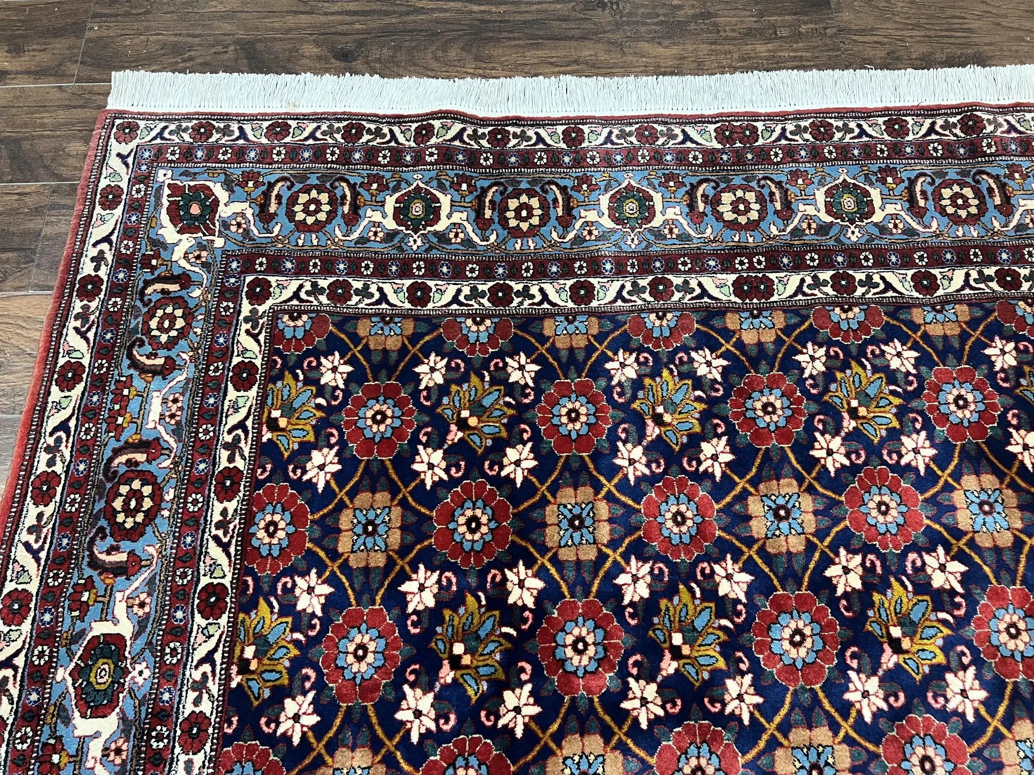 Persian Veramin Rug 7x11, Repeated Allover Pattern, Handmade Vintage Carpet, Navy Blue by Jewel Rugs