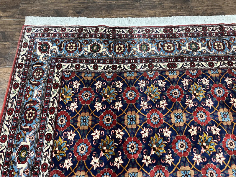 Persian Veramin Rug 7x11, Repeated Allover Pattern, Handmade Vintage Carpet, Navy Blue by Jewel Rugs