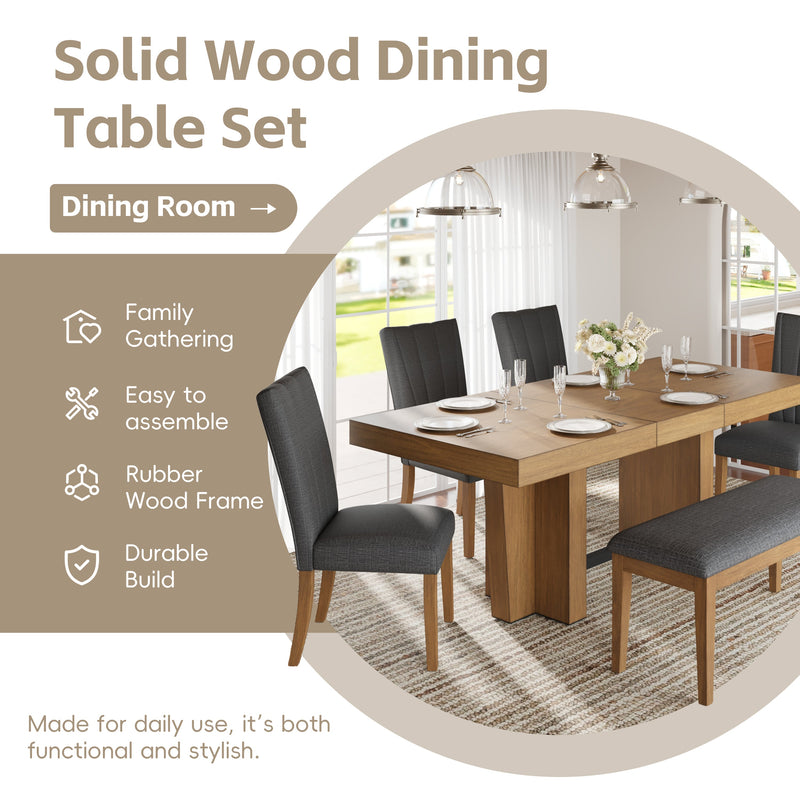 TOPMAX Farmhouse Extendable Wood Dining Table Set for 6 by HouseOfZazla