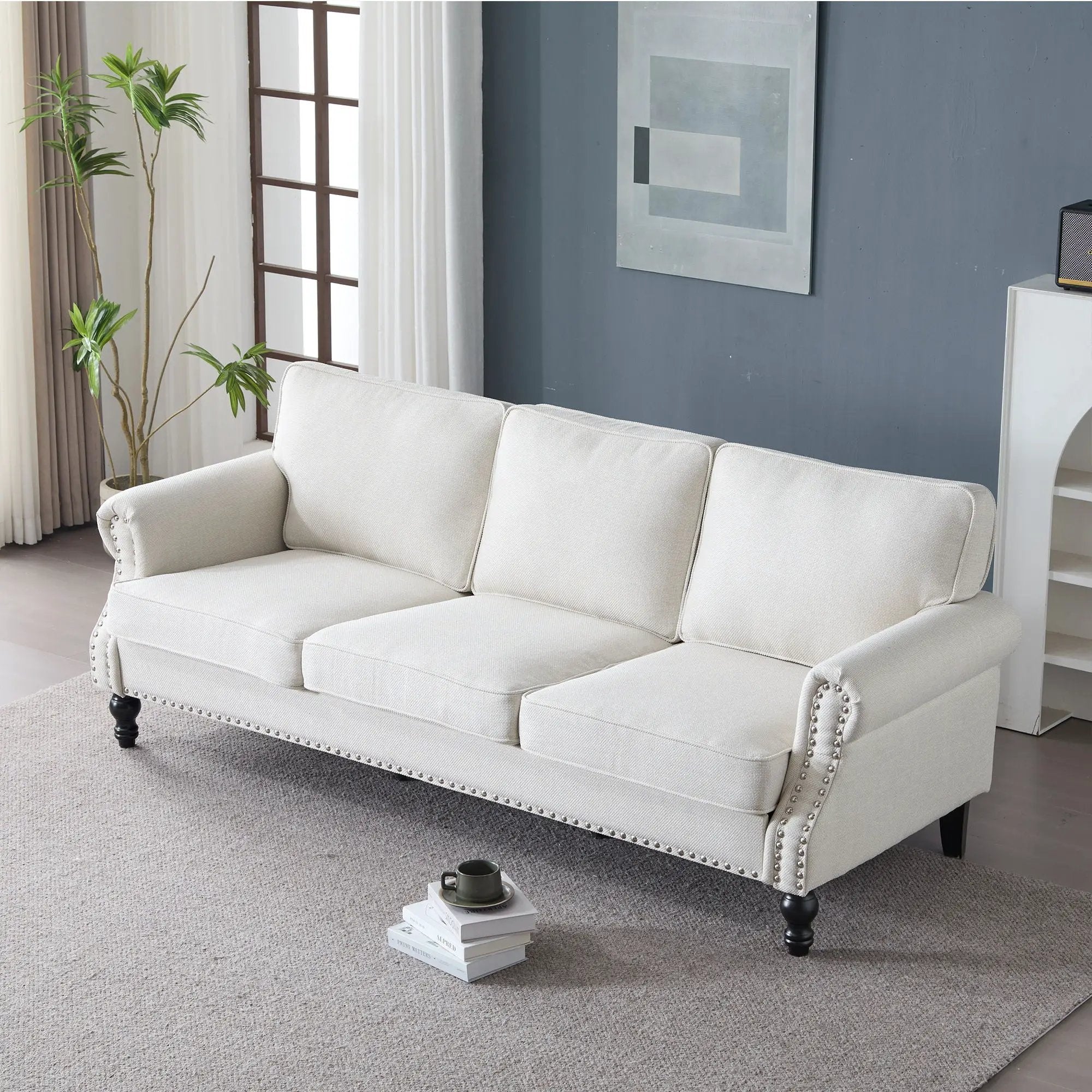 Rolled Arm Sofa With Nailhead Trim With Wooden Legs by Unique Piece Furniture