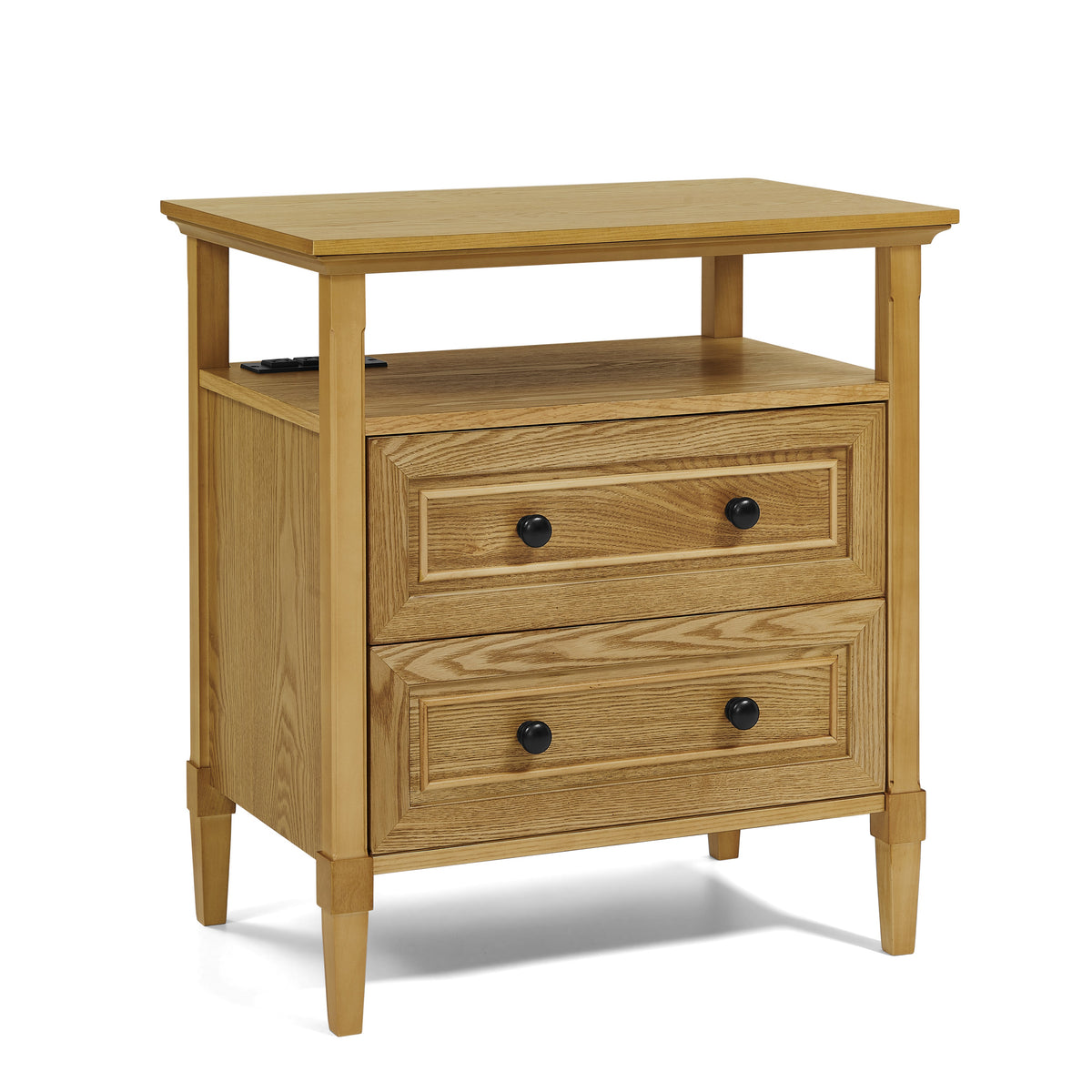 Wooden Bedside Nightstand with Open Cubby & 2 Storage Drawers - Bedroom Cabinet, photo 7 of 10