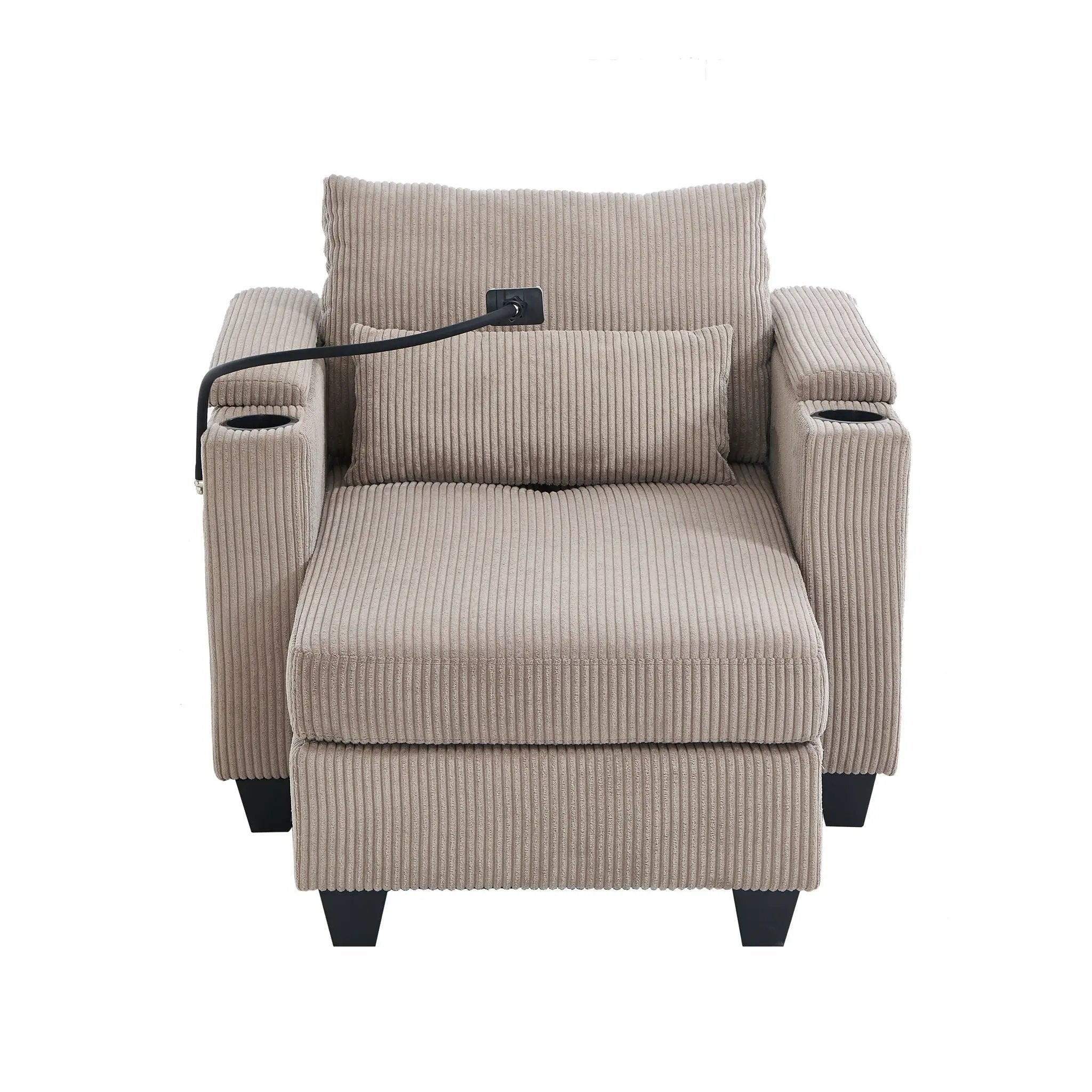 Convertible Chaise Lounge Sofa Chair With USB Ports, Cup Holders, Phone Holder And Storage by HouseOfZazla