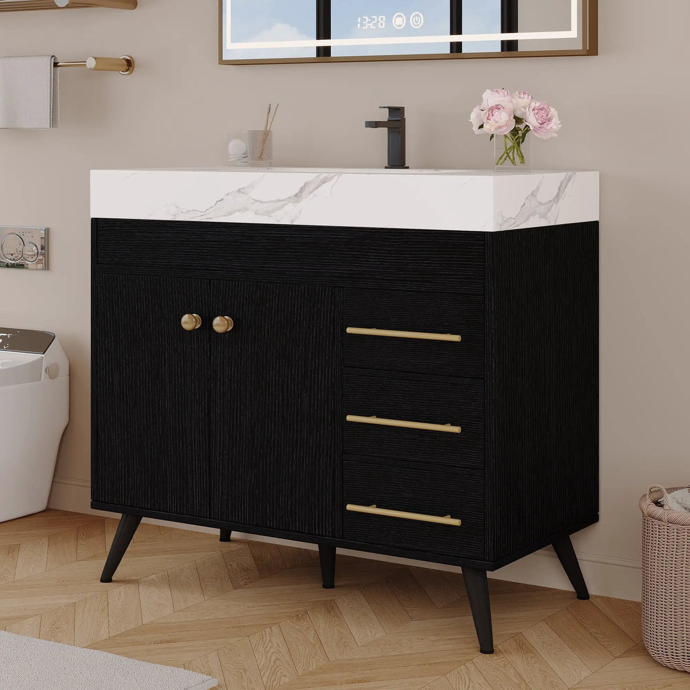 36" Freestanding Bathroom Vanity with Ceramic Sink and Faux Marble Top by HouseOfZazla