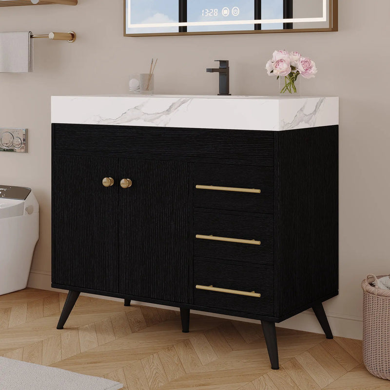 36" Freestanding Bathroom Vanity with Ceramic Sink and Faux Marble Top by HouseOfZazla