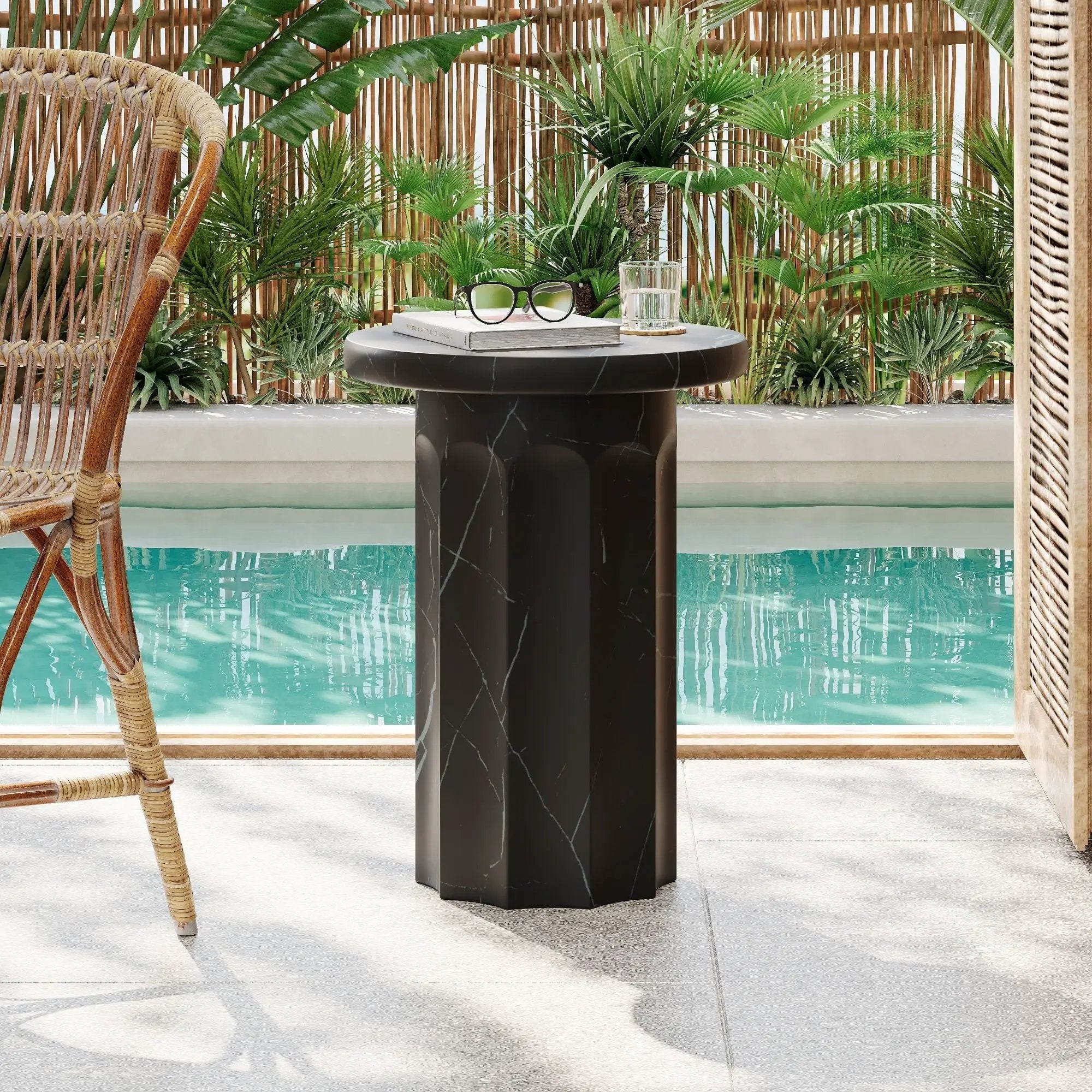Outdoor Lightweight Concrete Marble Effect Side Table by HouseOfZazla
