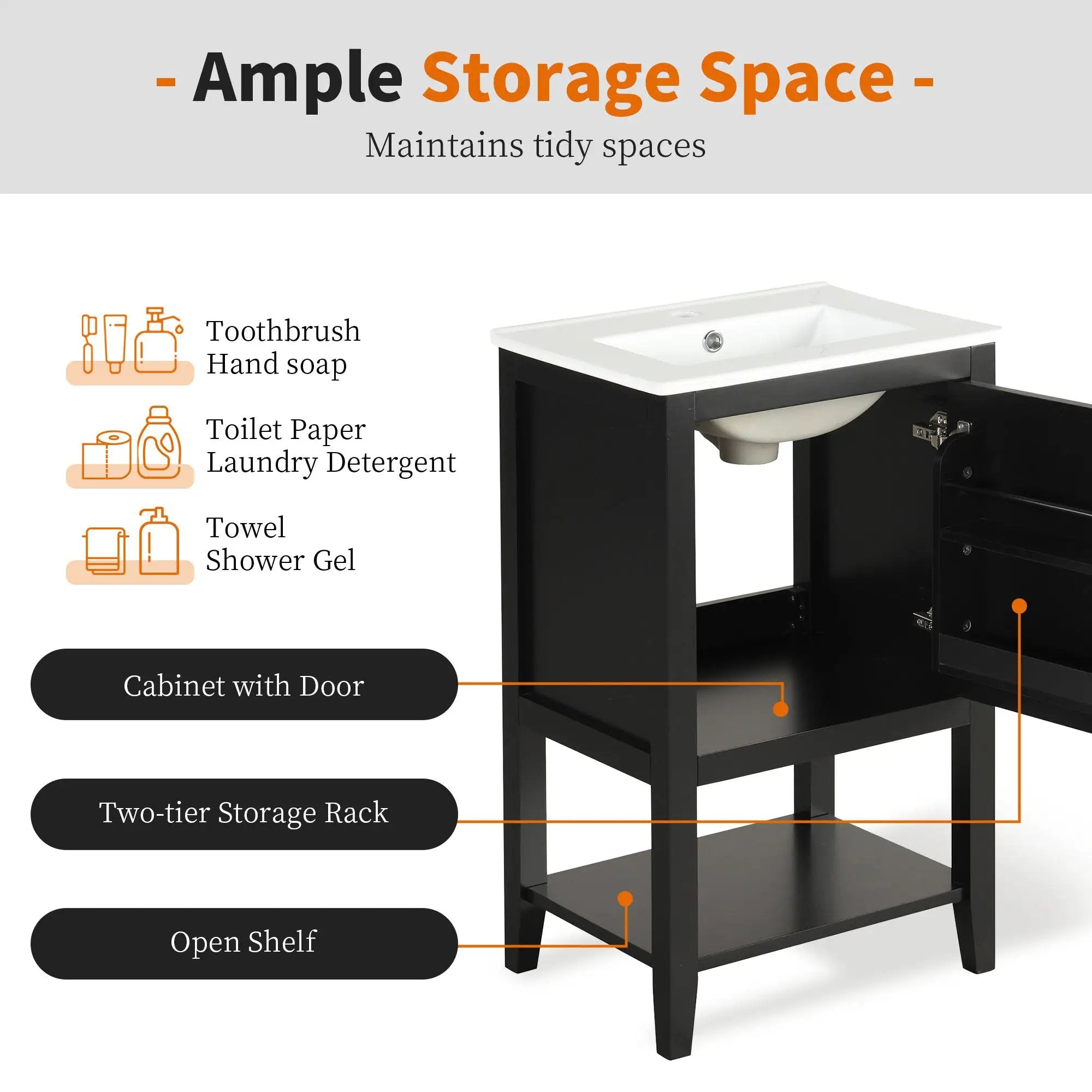20" Bathroom Vanity with Sink and Storage Rack by HouseOfZazla