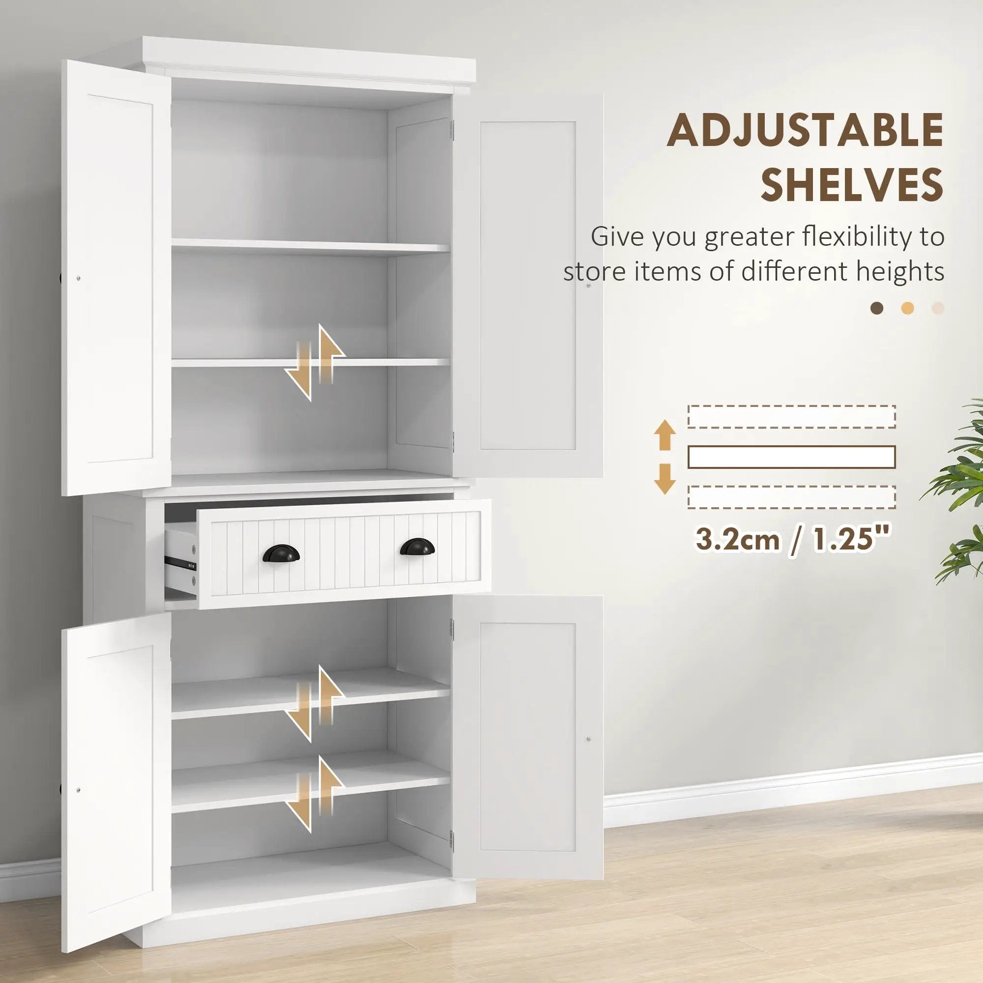 Homcom - 72" Kitchen Pantry, Tall Storage Cabinet, Freestanding Cupboard With Drawer, Doors And Adjustable Shelves - White by Unique Piece Furniture