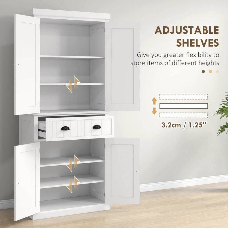 Homcom - 72" Kitchen Pantry, Tall Storage Cabinet, Freestanding Cupboard With Drawer, Doors And Adjustable Shelves - White by Unique Piece Furniture