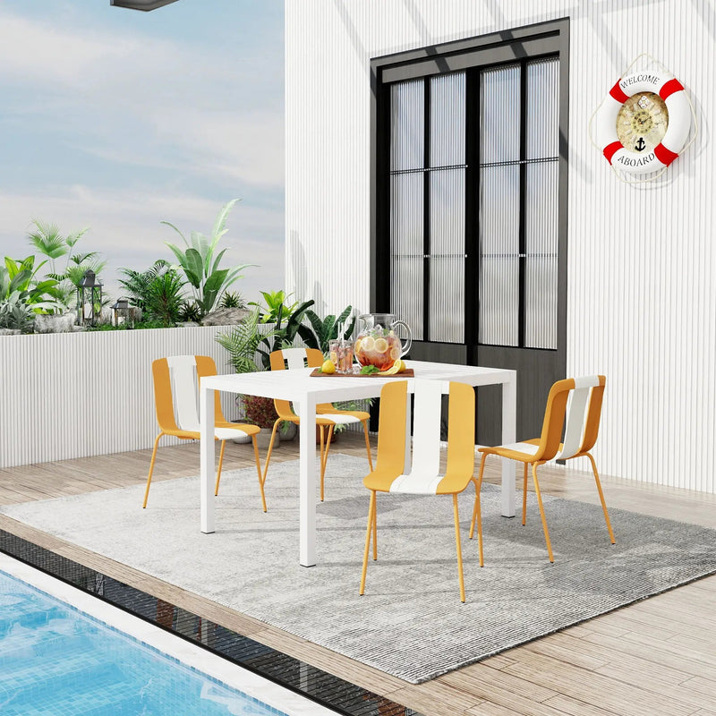 4 Piece Set Of Modern Striped Color- Blocking Single Chairs With Long Table by Unique Piece Furniture