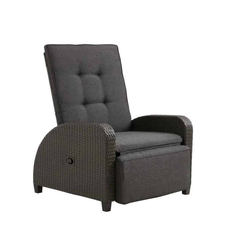 Adjustable Outdoor Lounge Chair, Plush Cushions & Extendable Footrest - Gray