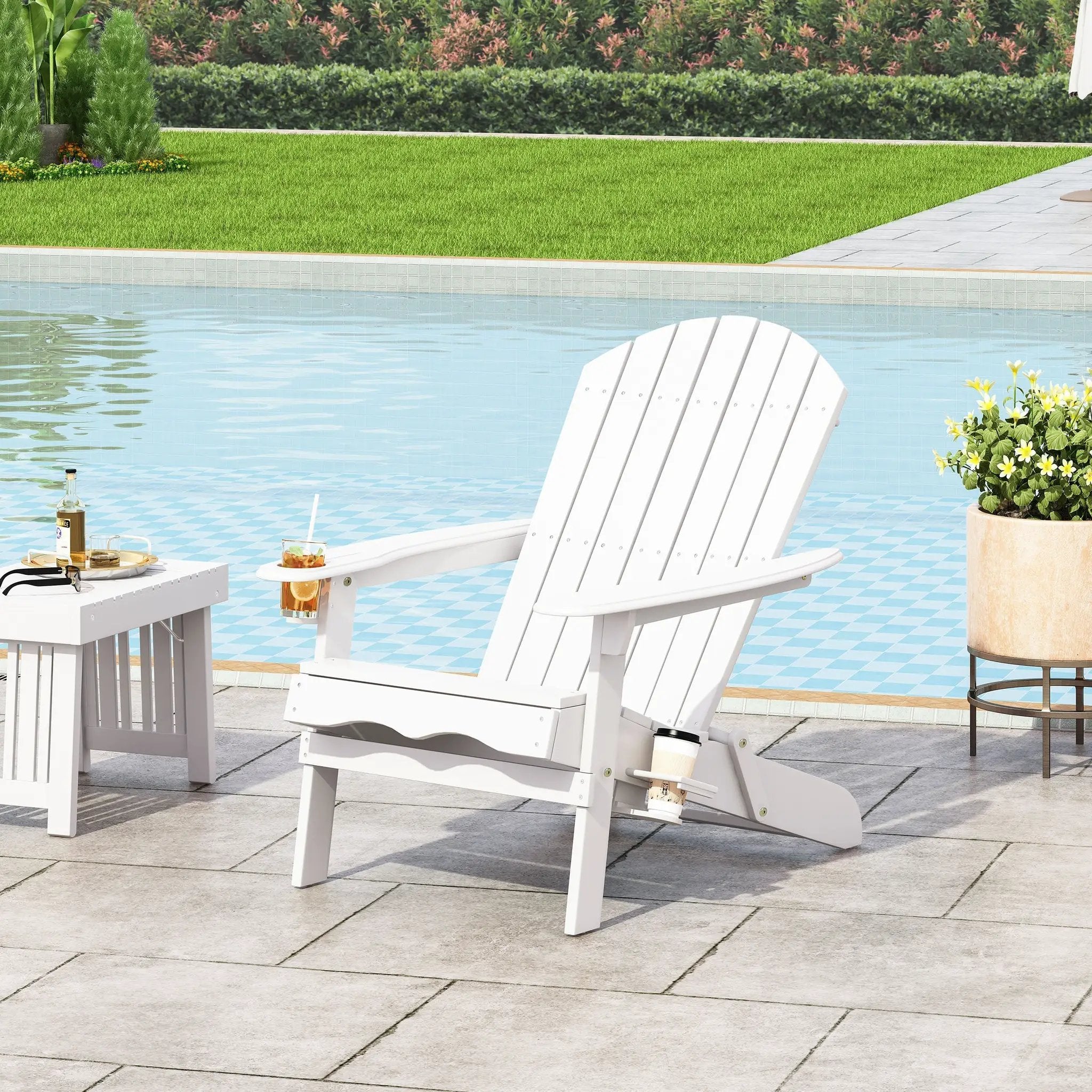 Zenithia Outdoor Foldable Adirondack Chair with 2 Cup Holders, White by HouseOfZazla