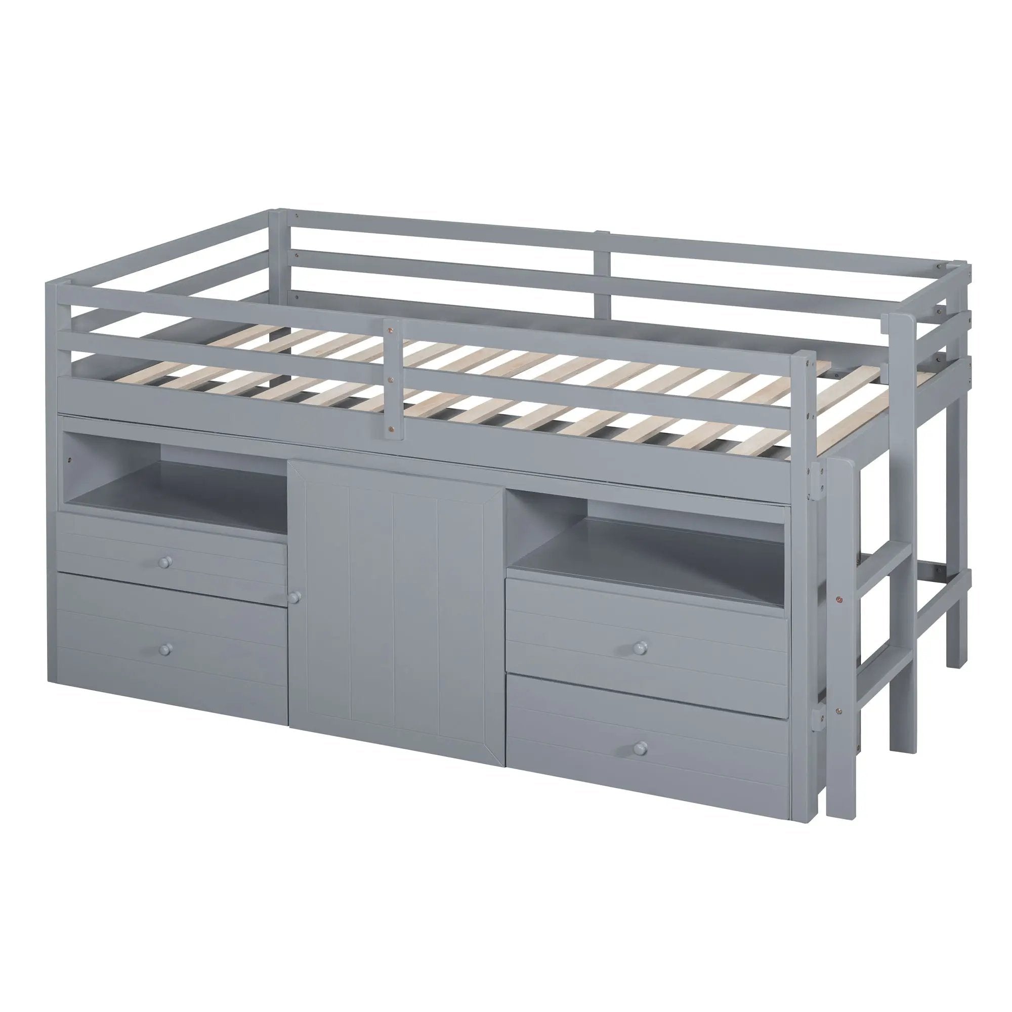 Loft Bed With 4 Drawers, Underneath Cabinet And Shelves