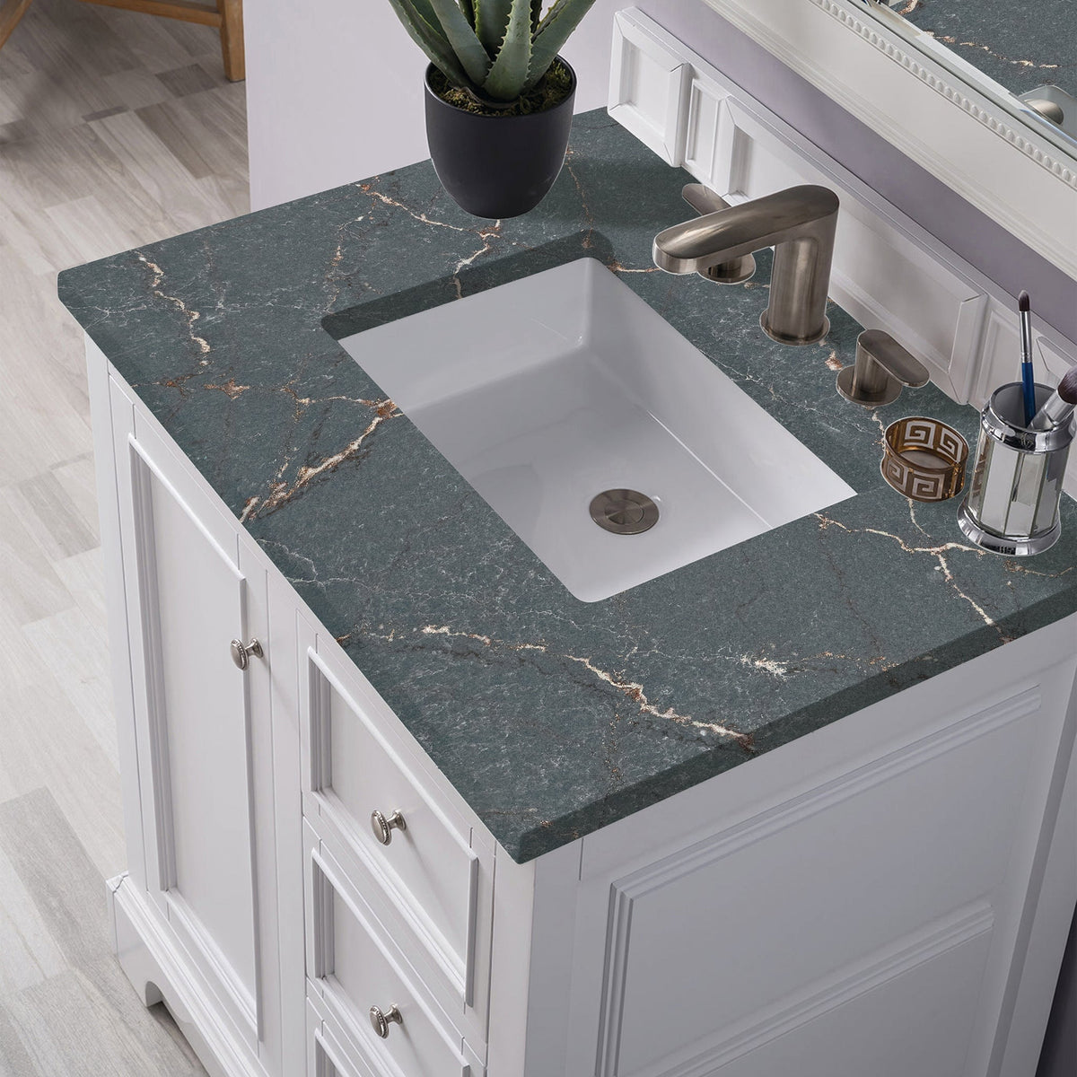 James Martin De Soto 30" Single Bathroom Vanity, Bright White with Parisien Bleu countertop