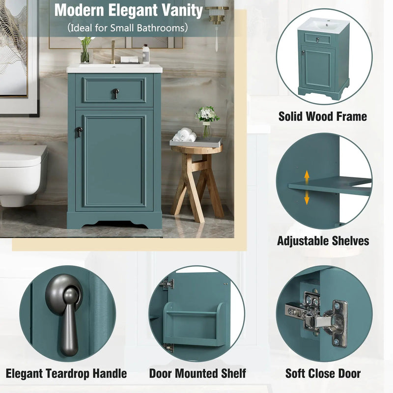 Elegant Bathroom Vanity With Ceramic Sink, Soft Close Door, Adjustable Shelf by HouseOfZazla