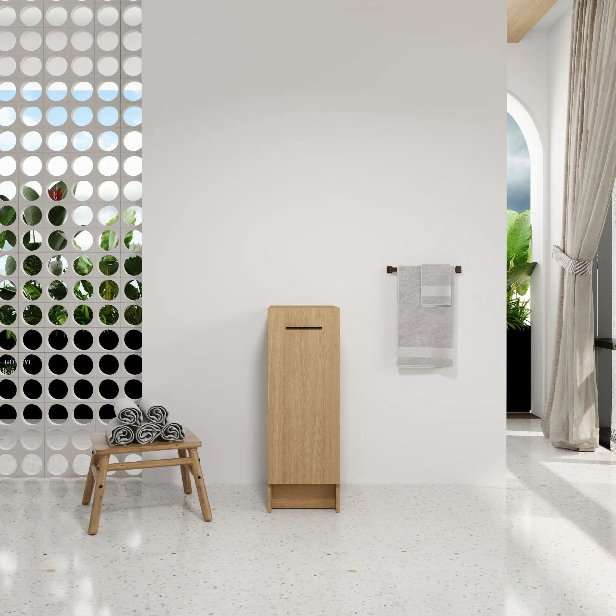 Slim Freestanding Bathroom Storage Cabinet - Light Oak