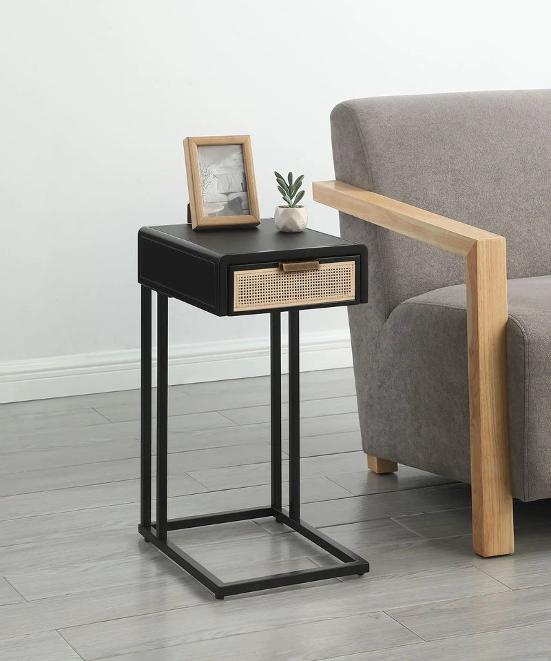 Amherst 1-drawer Radio Weave Cane Metal Side Table Black by Unique Piece Furniture