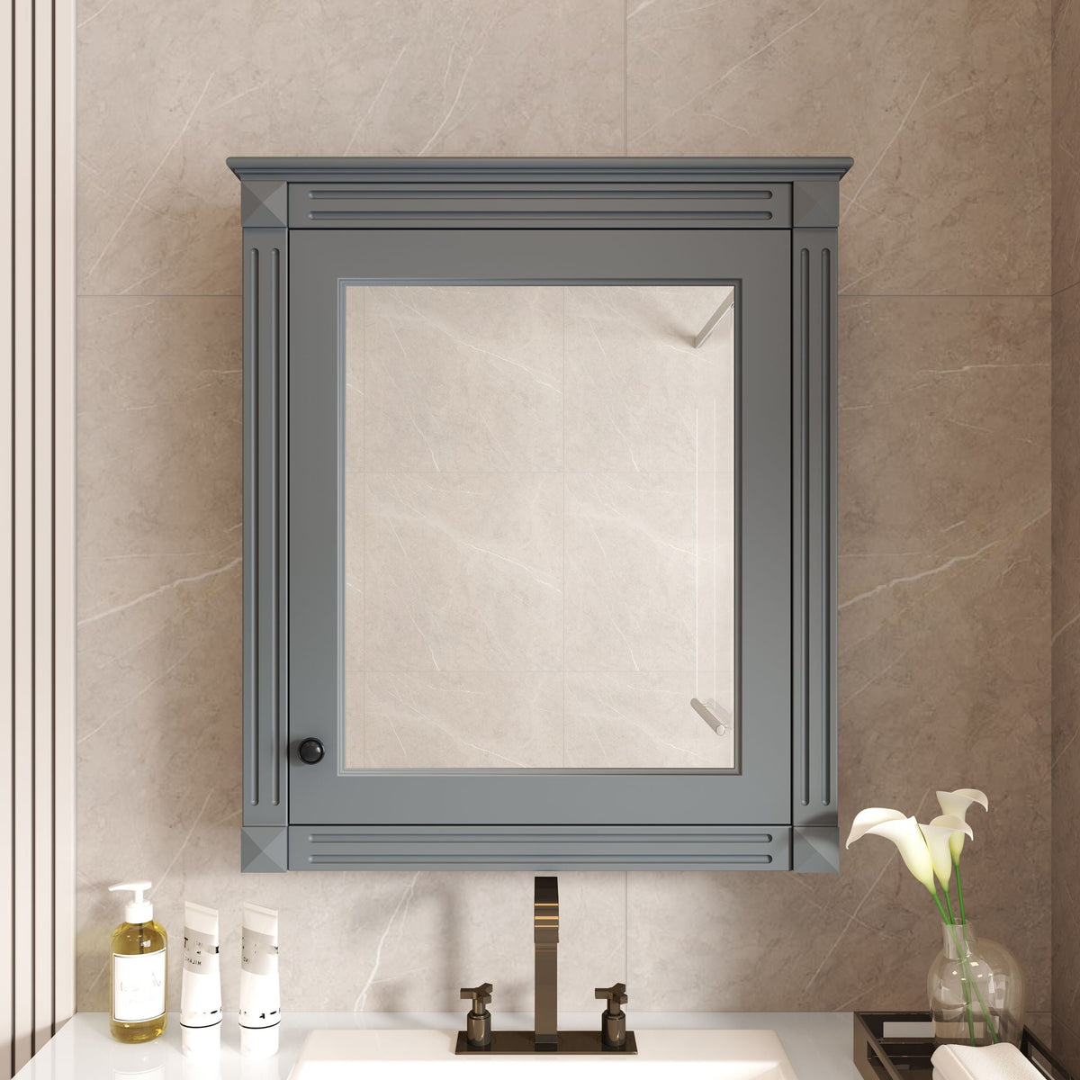 Wall Mounted Medicine Cabinet with Mirror and Adjustable Shelf - Dark Gray, White, Blue, photo 39 of 40