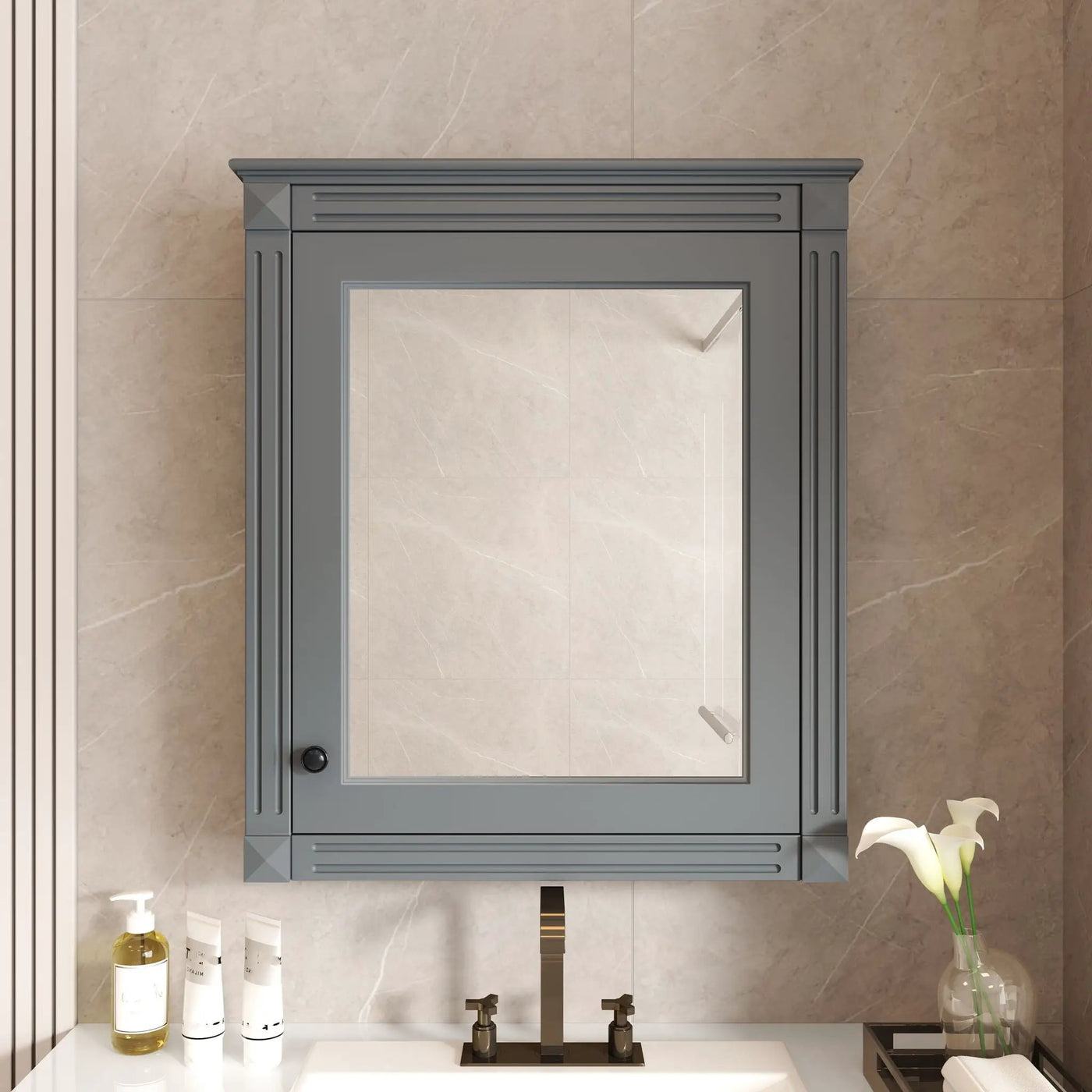 Wall Mounted Bathroom Storage Cabinet With Mirror, Medicine Cabinet With Height Adjustable Shelf by Unique Piece Furniture
