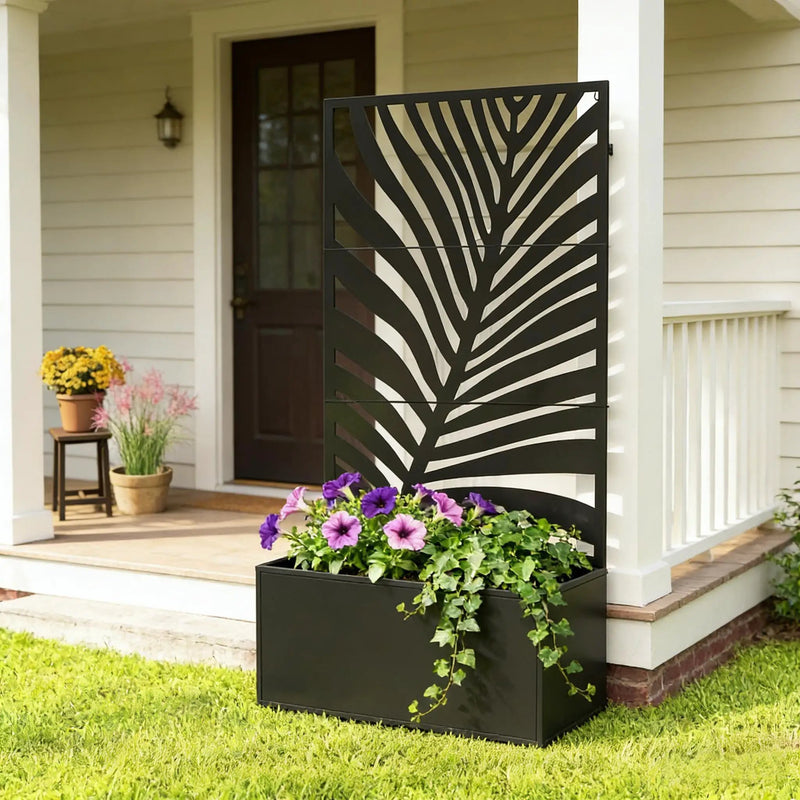 Outdoor Raised Garden Bed with Privacy Screen and Metal Planter Box by HouseOfZazla