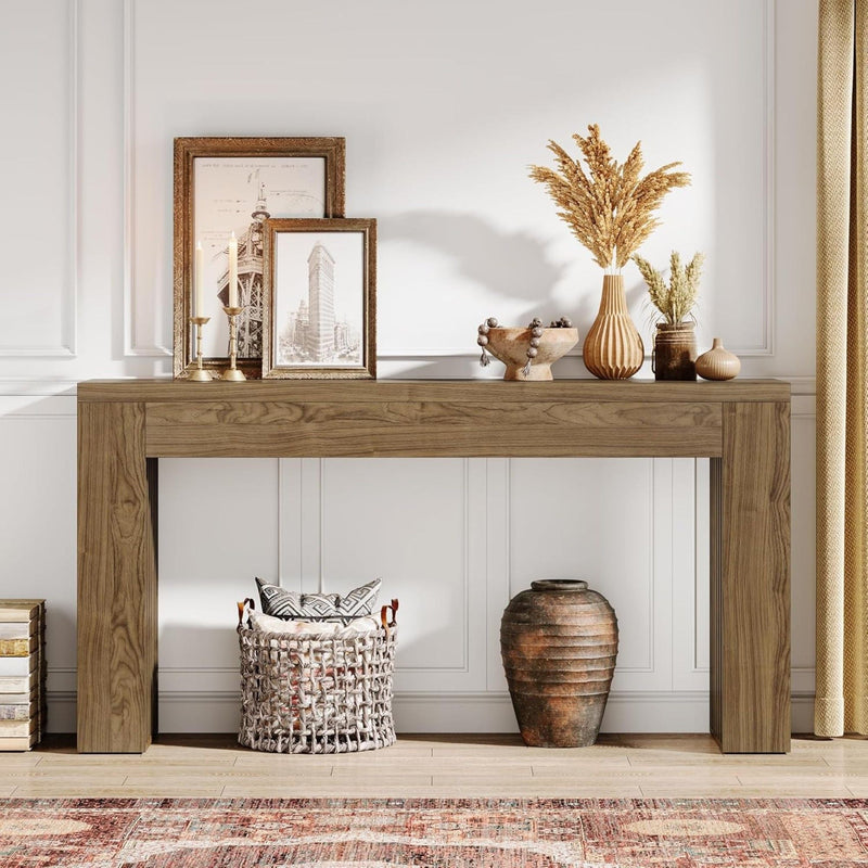 Console Table With Vertical Slat Legs For Entryway - Rustic Brown by HouseOfZazla