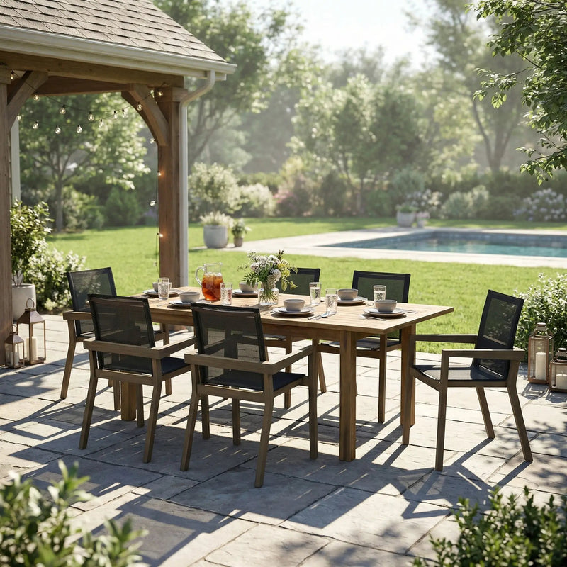 7 Pieces Acacia Wood Outdoor Dining Set by HouseOfZazla