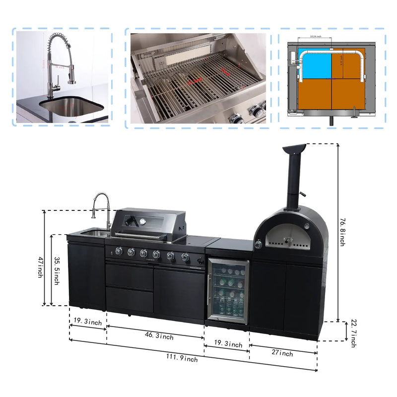 Black 112-Inch Double Stainless Steel Gas Outdoor Kitchen Grill by HouseOfZazla