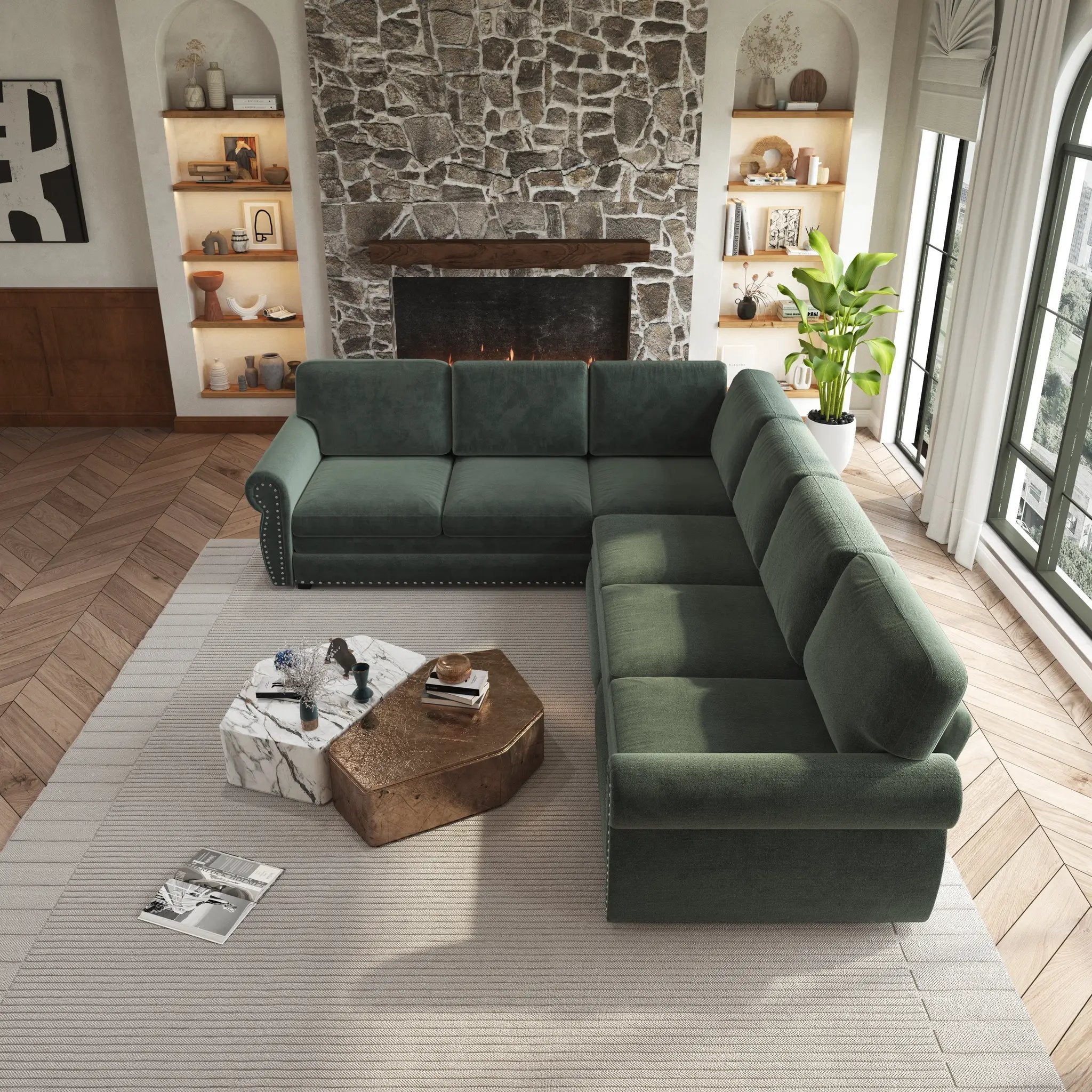 118" L-Shaped Convertible Sofa Couch by HouseOfZazla