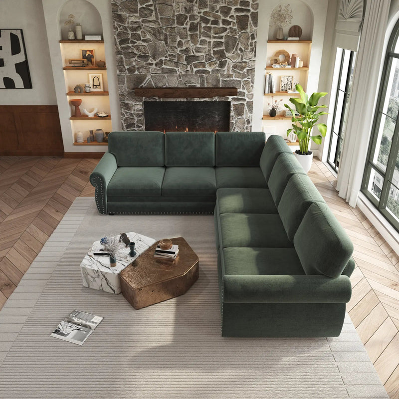 118" L-Shaped Convertible Sofa Couch by HouseOfZazla