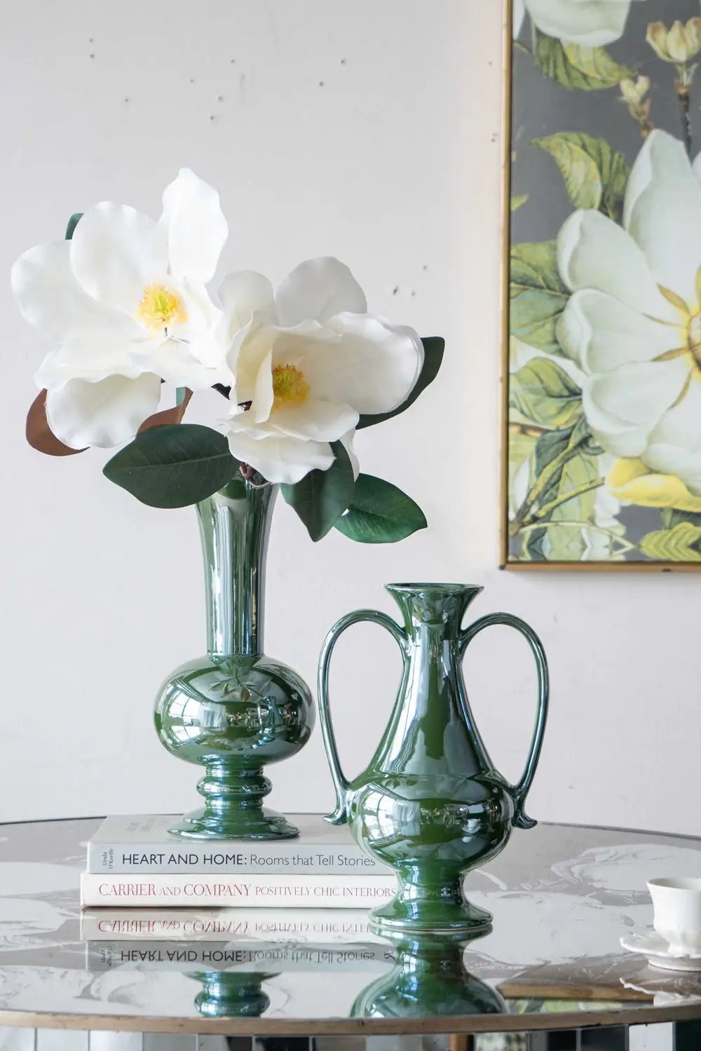 Round Dining Table With Elegant Floral Design And Mirrored - Silver Multi by HouseOfZazla