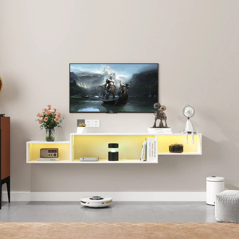 65.35in Wall Mounted Floating TV Stand with 20 Color LEDs and Charging Station by HouseOfZazla