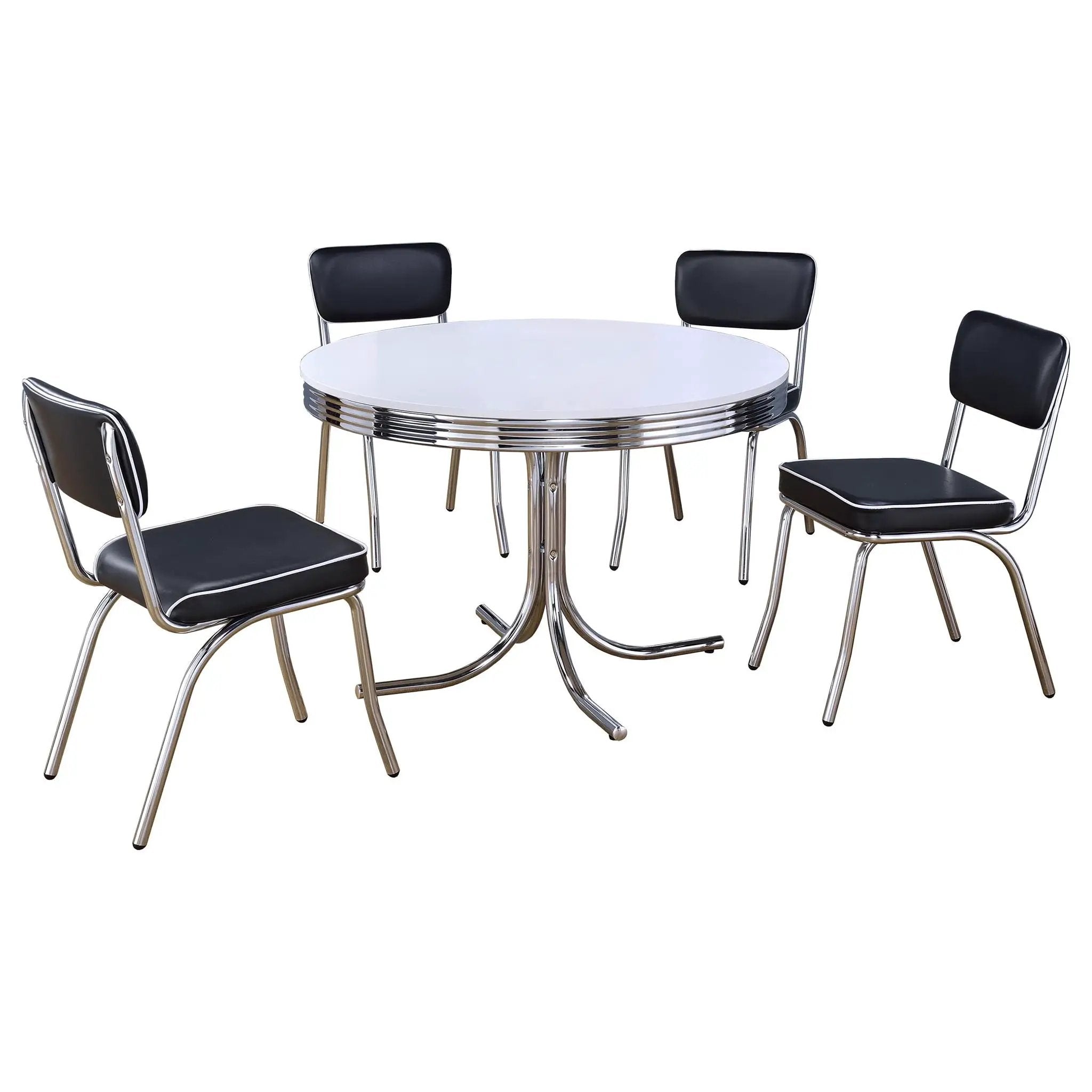 Retro 5-piece Round Dining Table Set White and Black by Unique Piece Furniture