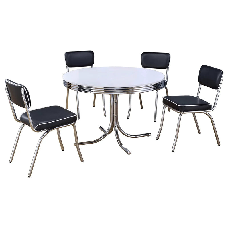 Retro 5-piece Round Dining Table Set White and Black by Unique Piece Furniture