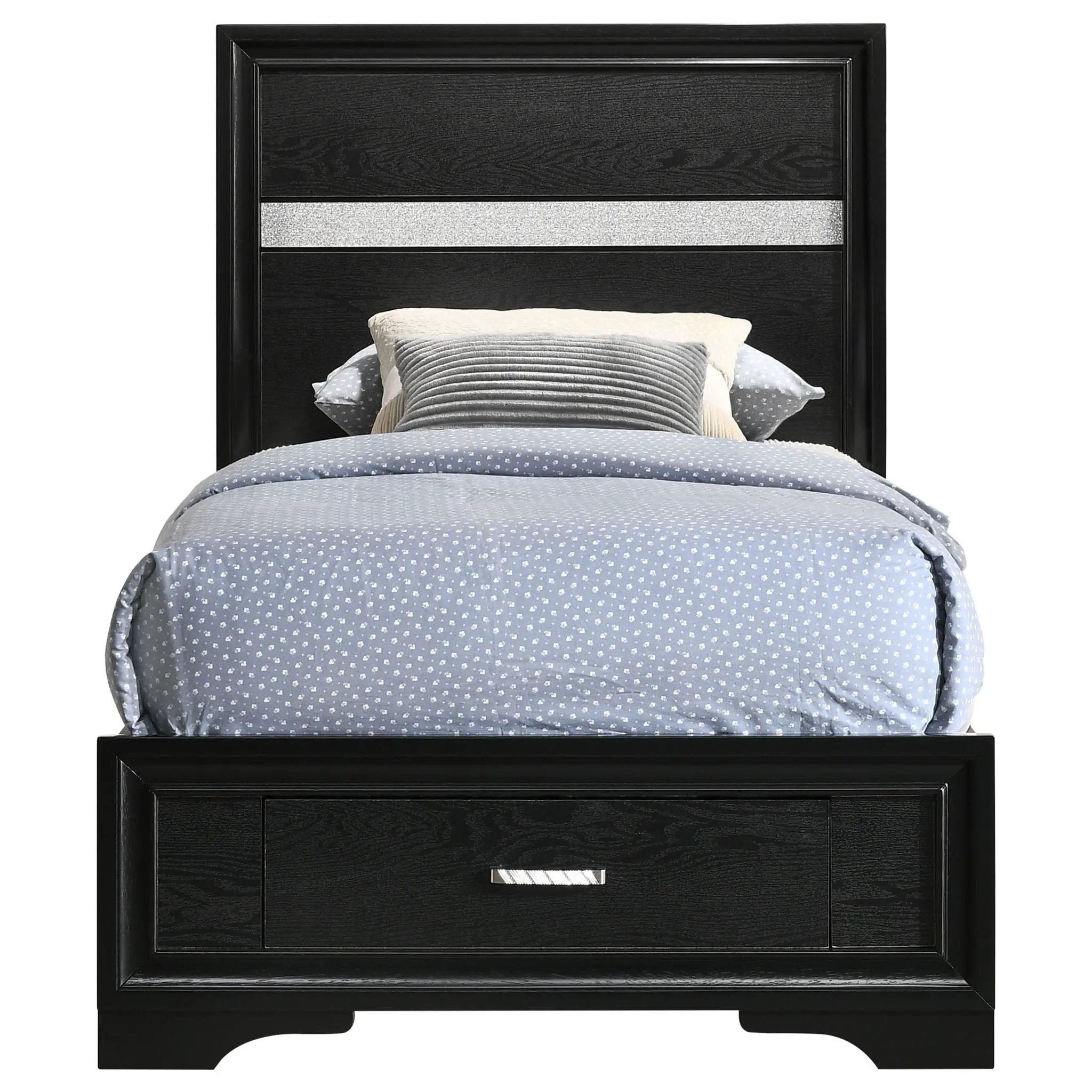 Miranda 51-inch Wood Twin Storage Panel Bed Black by Unique Piece Furniture