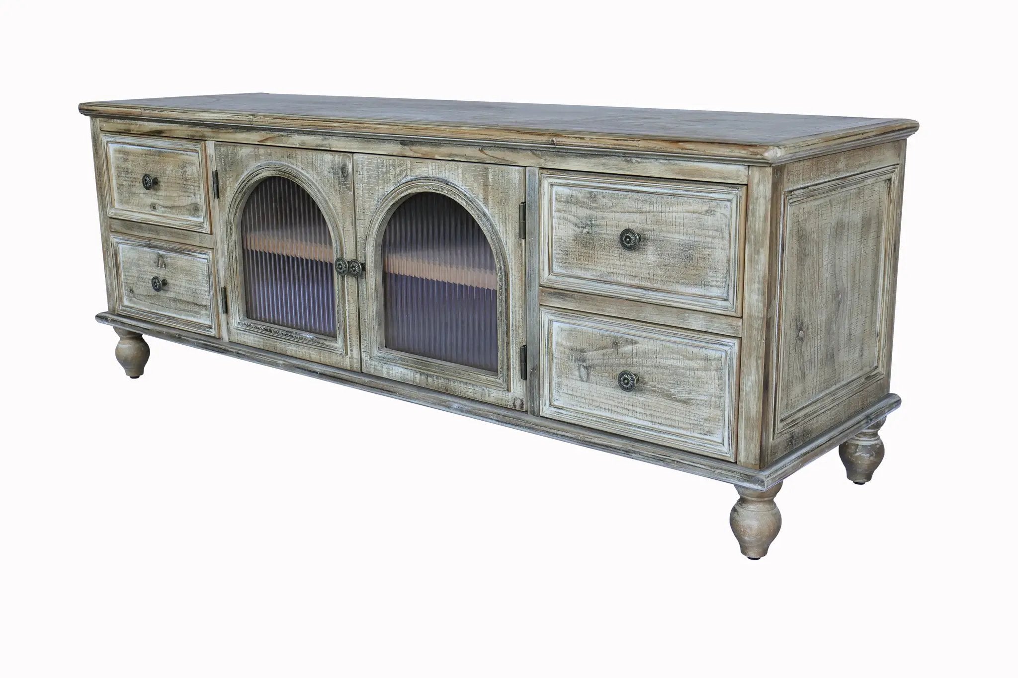 60" Farmhouse TV Stand with 4 Drawers & 2 Glass Doors by HouseOfZazla