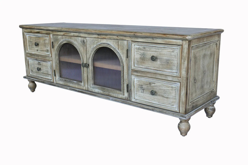 60" Farmhouse TV Stand with 4 Drawers & 2 Glass Doors by HouseOfZazla