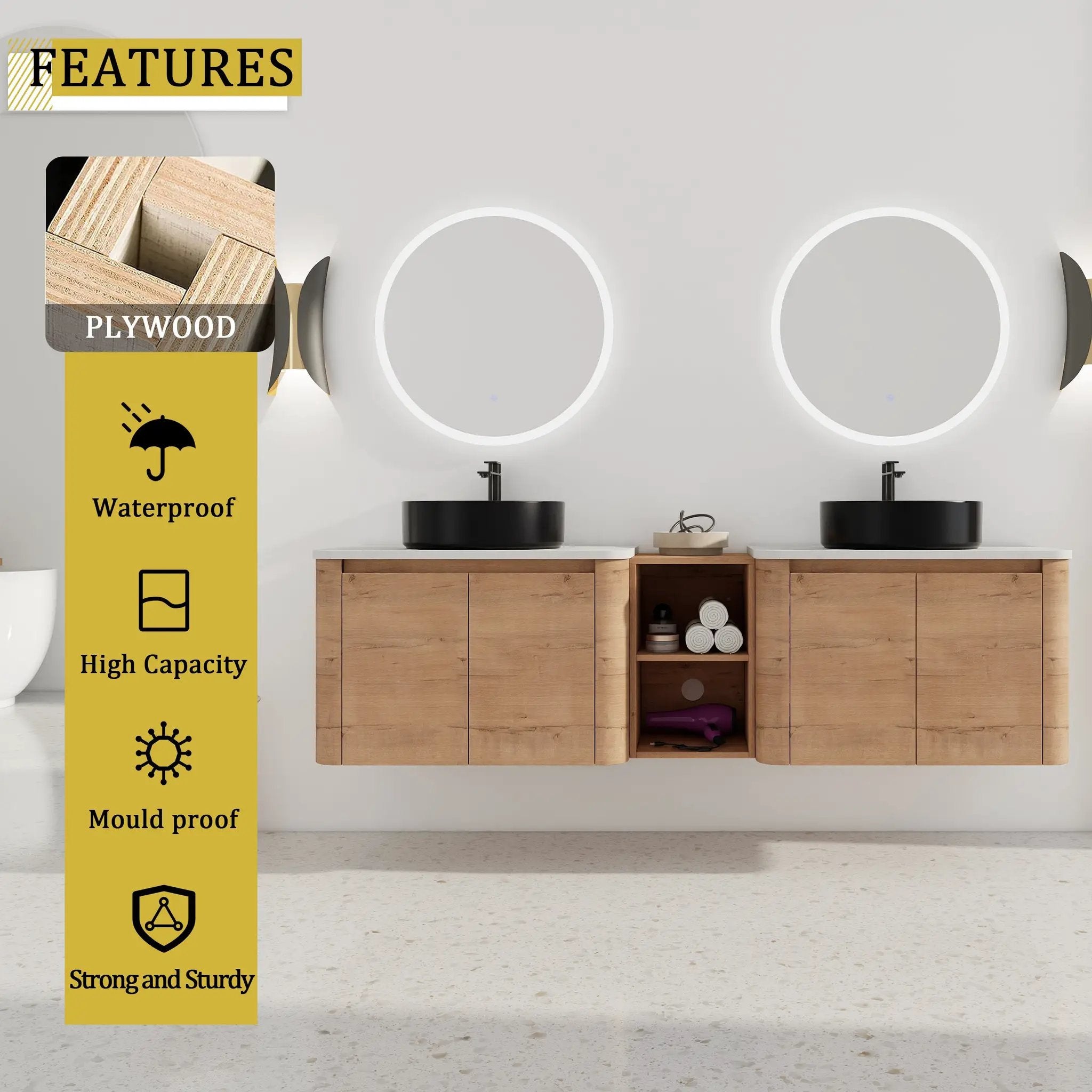 72" Wall-Mounted Bathroom Vanity With Ceramic Art Sink by HouseOfZazla