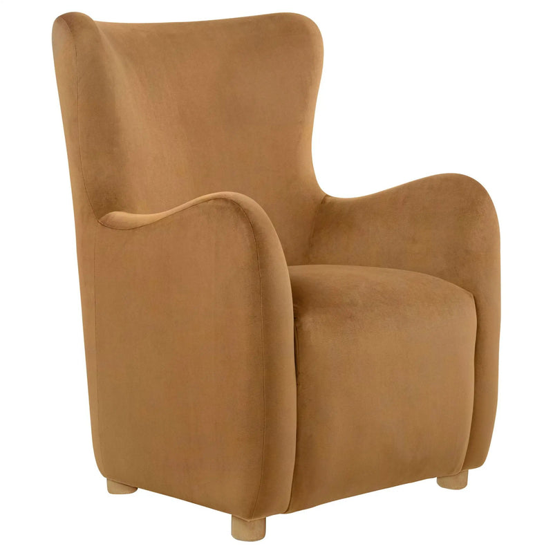 Thornton Velvet Upholstered Wingback Lounge Accent Chair Cognac by Unique Piece Furniture