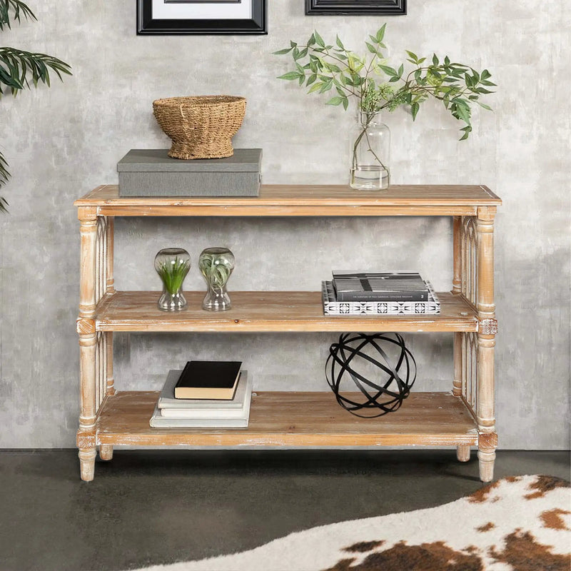 Rustic 3-Tier Console Table with Gothic-Inspired Details by HouseOfZazla