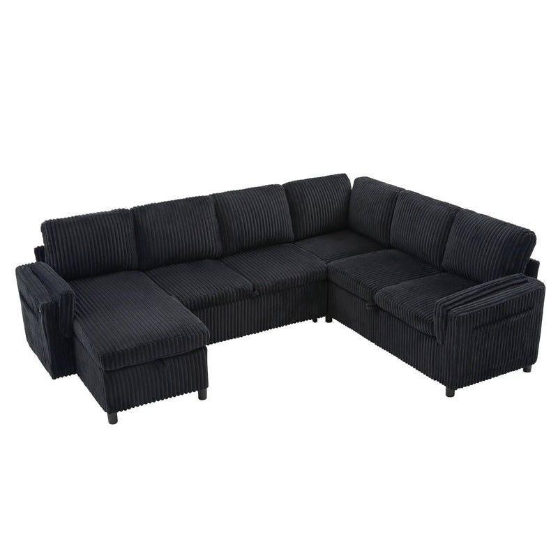 Convertible U-Shaped Sectional Sofa Bed With USB Ports And Storage by HouseOfZazla