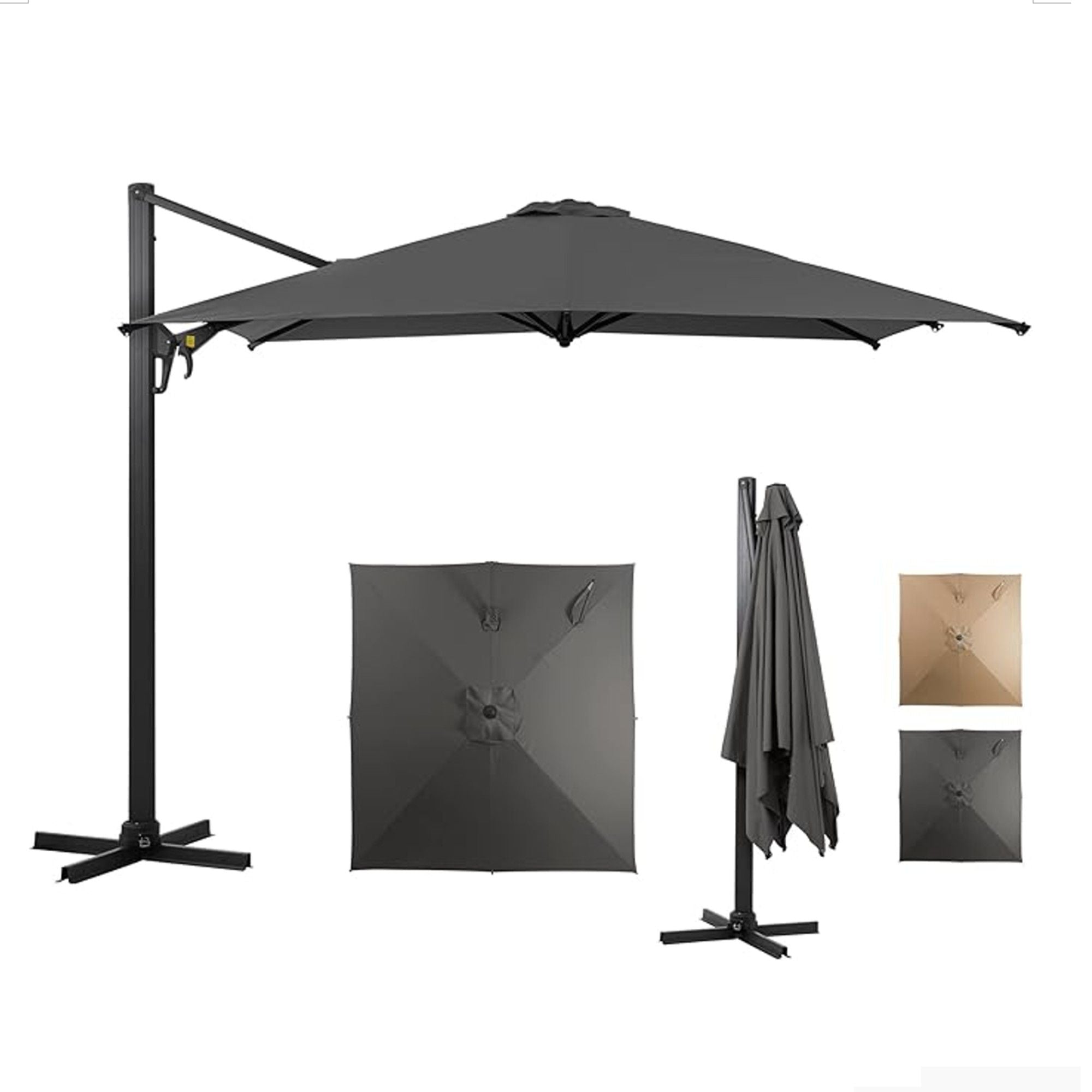 Round Cantilever Patio Umbrella With 360 Rotation & Infinite Tilt Adjustment by HouseOfZazla