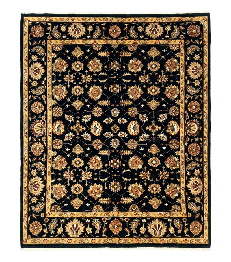 Indo Persian Mahal Rug 8x10, Black and Gold, Wool Hand Knotted Oriental Carpet by Jewel Rugs