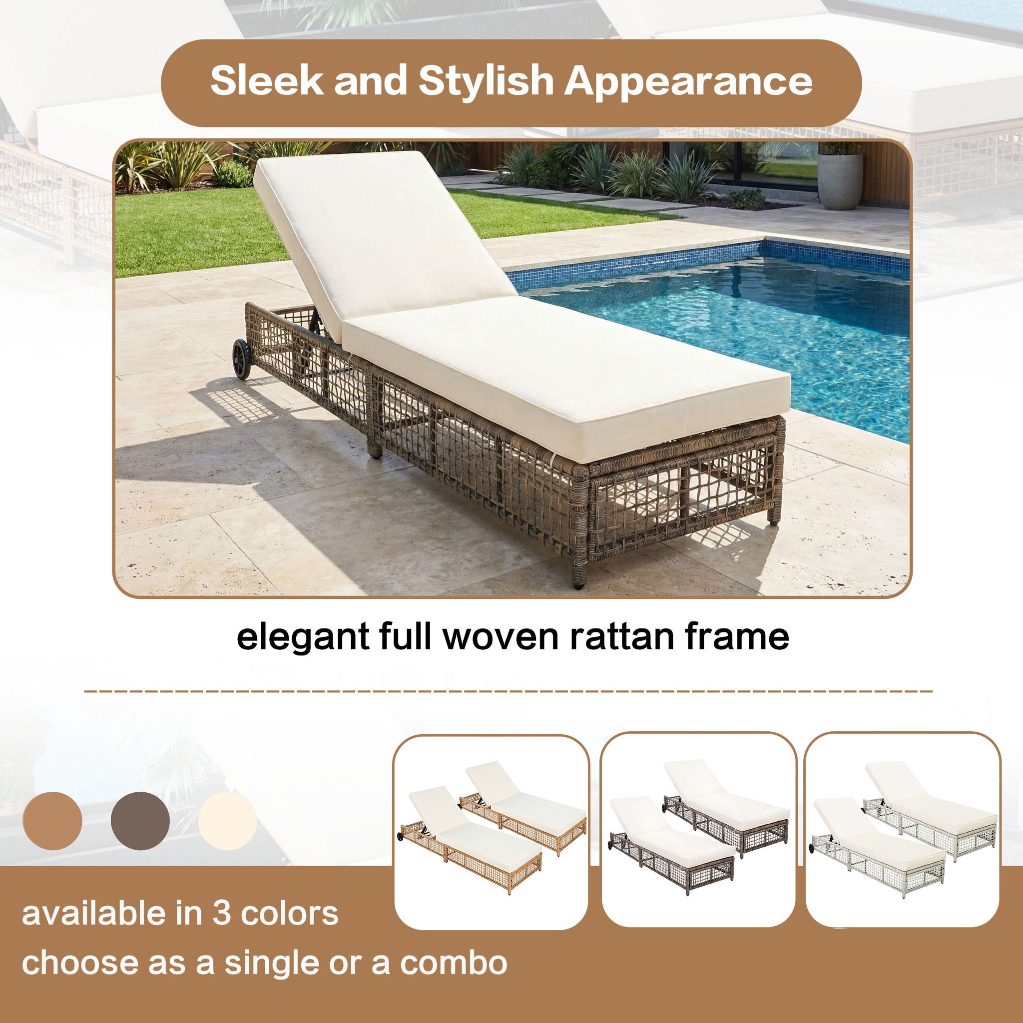 Outdoor Lounge Chair With 5 Position Backrest With Cushion And Wheels by HouseOfZazla