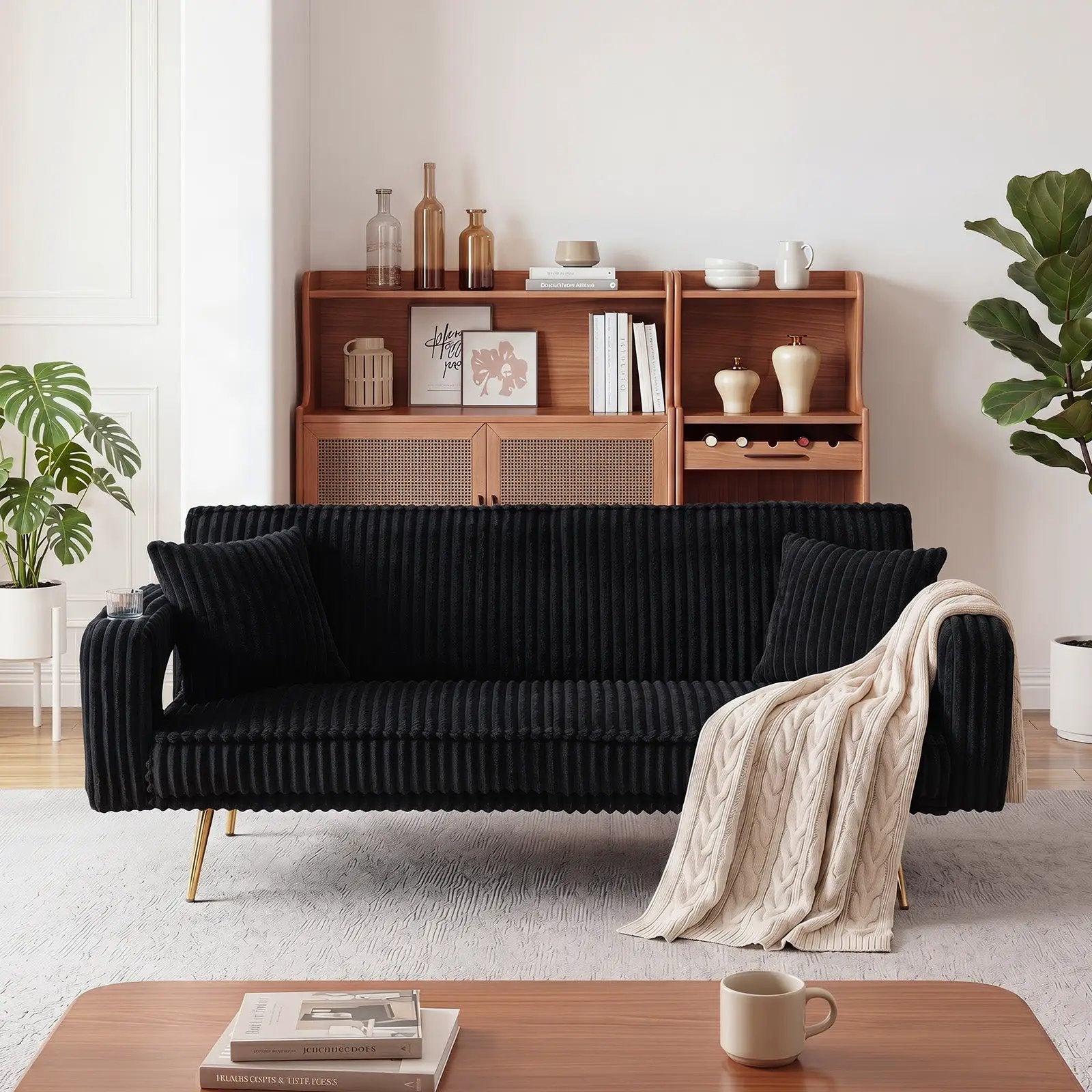 74.01 Inch Corduroy Sofa Bed with Pillows by HouseOfZazla