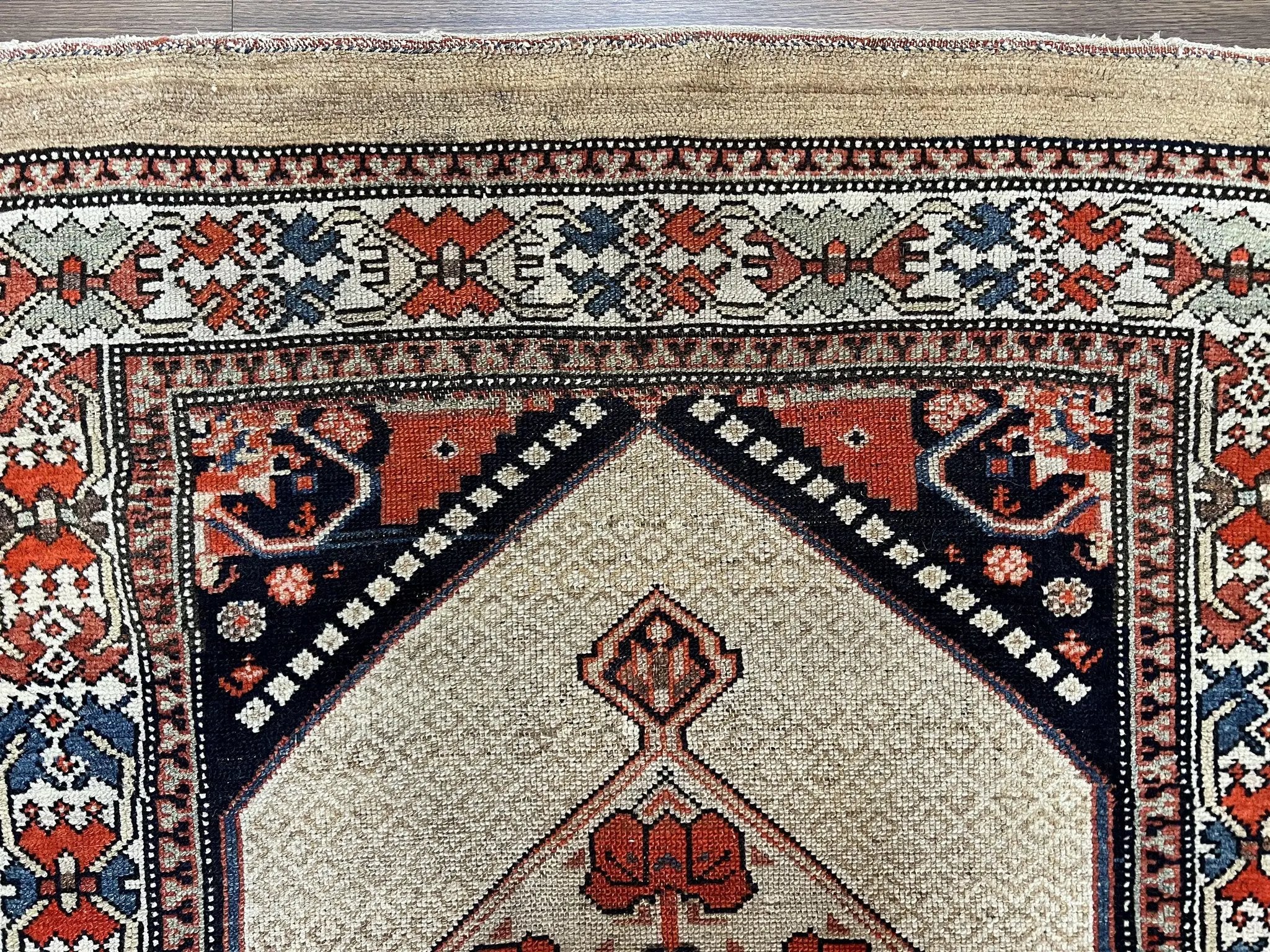 Rare Persian Sarab Tribal Runner Rug 4 x 10, Antique, Geometric Medallions, Camel Hair Runner by Jewel Rugs